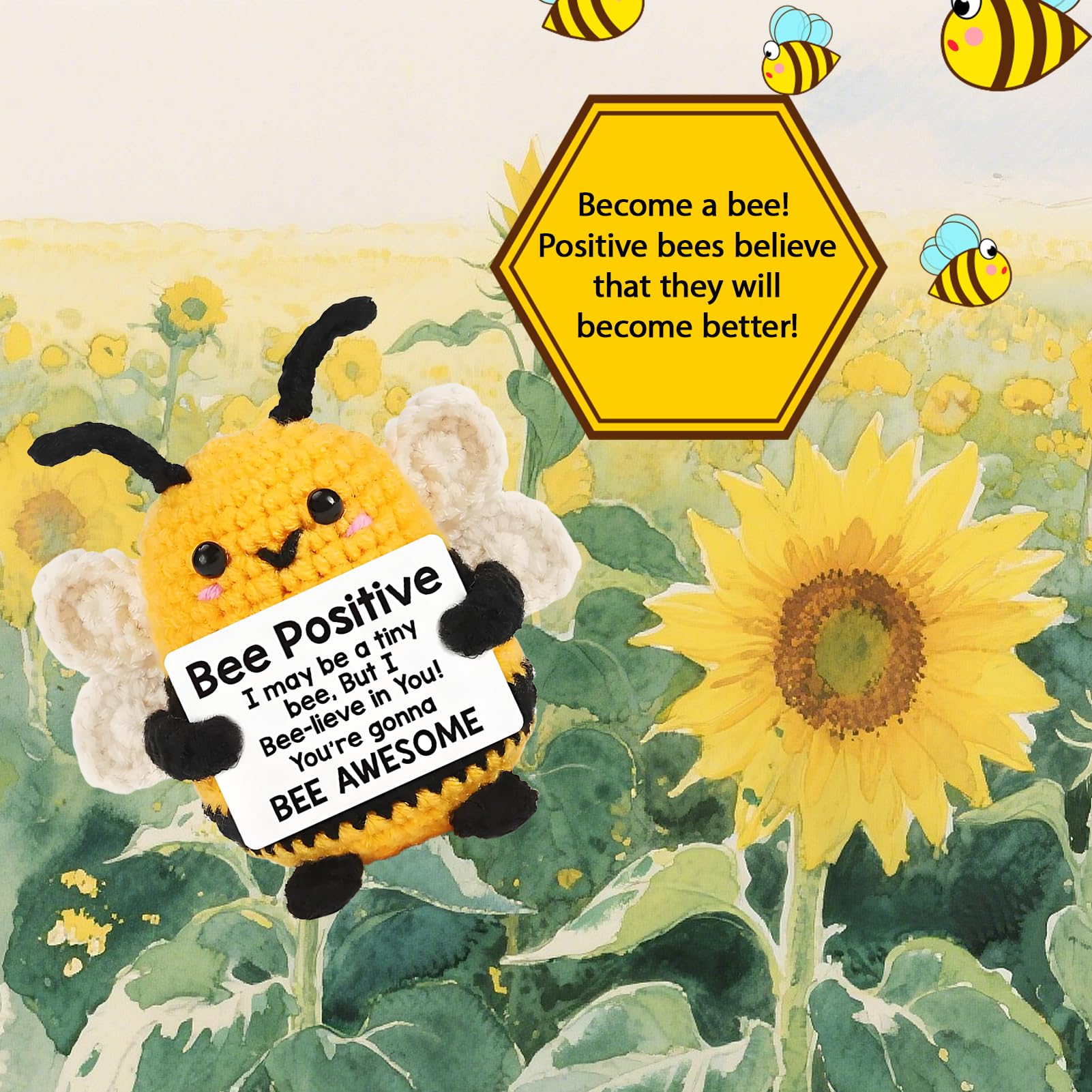kclkda Funny Positive Bee Gift, Mini Crochet Pocket Bee with Motivational Card Emotional Support Plush Toy Cute Bee Affirmation Gift for Women, Friends, Students, Teachers, Colleagues, Farewell Gifts - Image 4