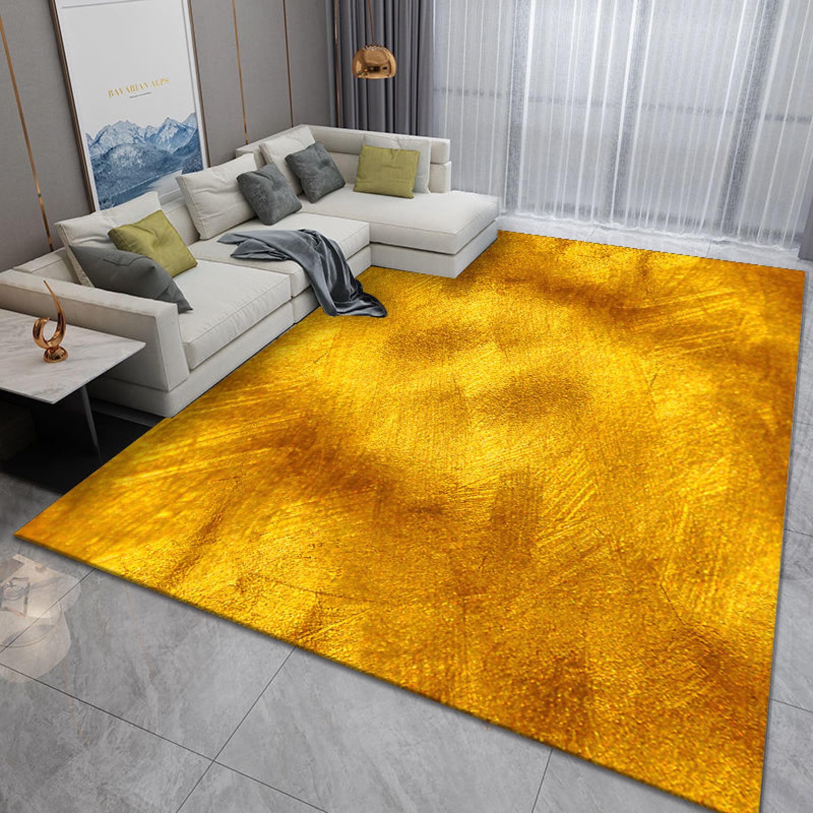 Rug salon chambre lavable aux lignes minimalistes dorées finition premium