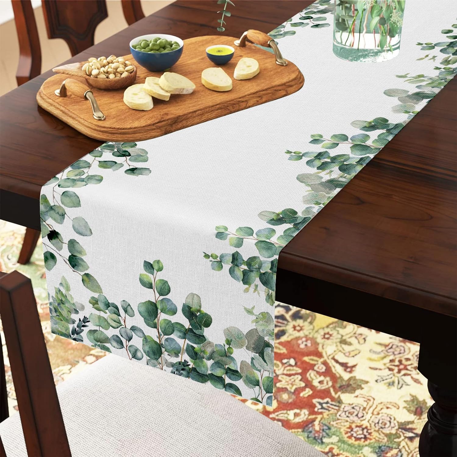 Aitsite Runner Da Tavola Verde Eucalipto - 40x140 Cm, Poliestere, Moderno Per Sala Da Pranzo E Feste - 2
