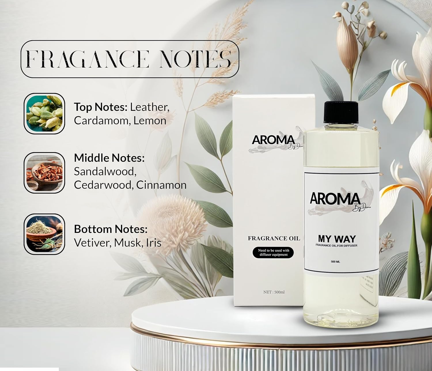 My Way Fragrance Oil Blend - Aromatherapy Scent Diffuser Oil - Luxury Hotel Inspired Essential Oil Diffuser - Lush Leather, Sandalwood, and Warm Amber Scented Oil - 500mL