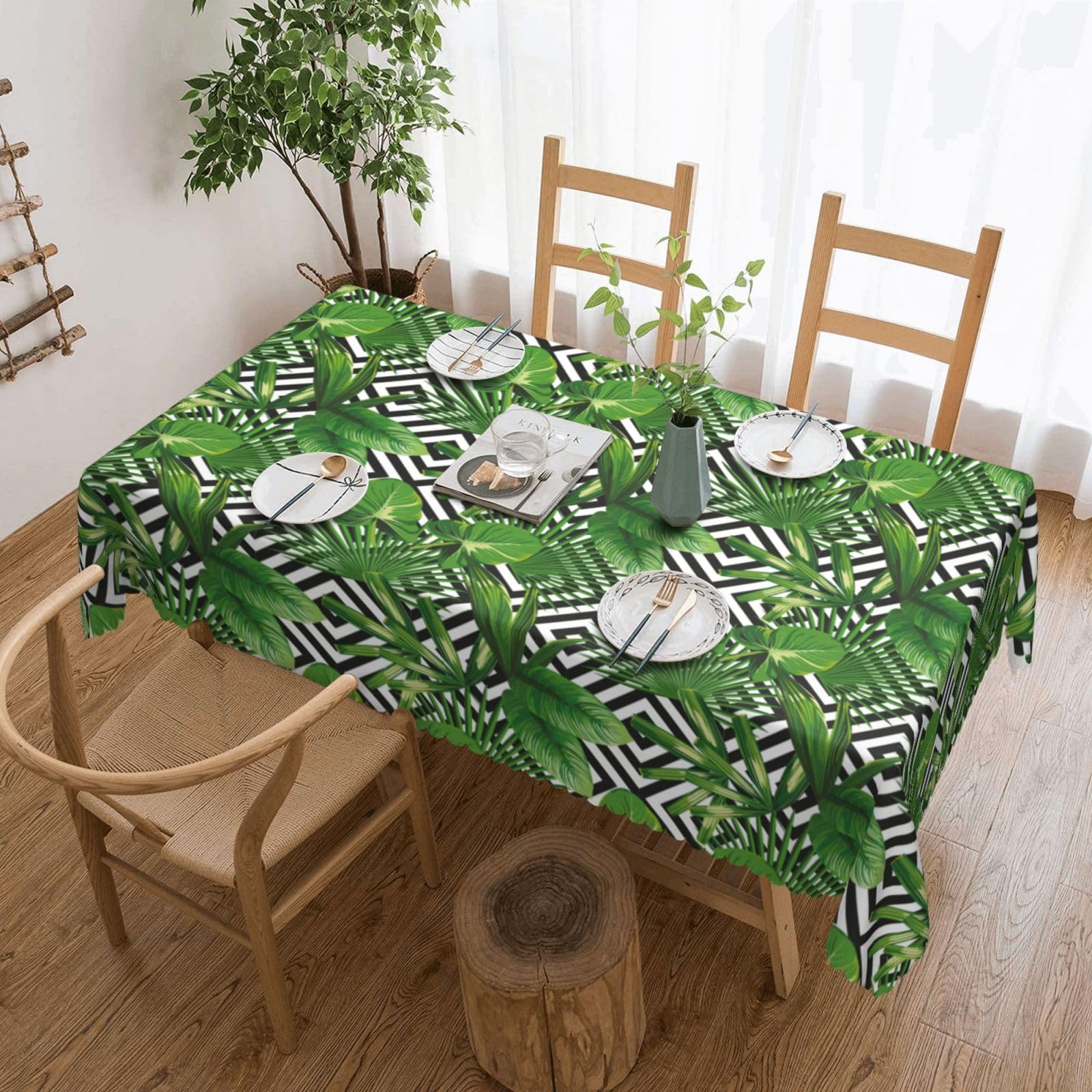 Nappe imprimé feuilles de palmier en tissu pour table de buffet et fête