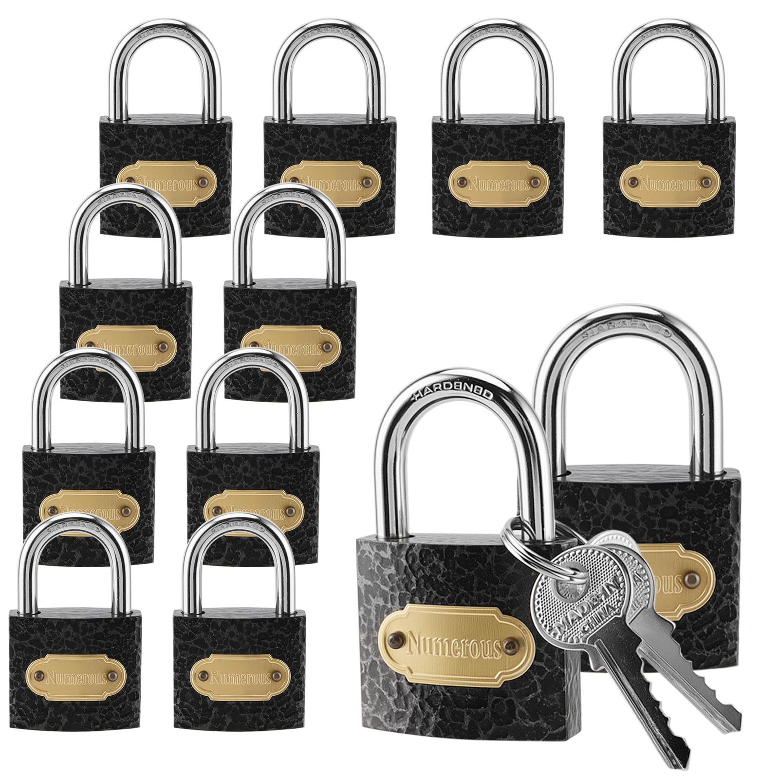 SEUNMUK Confezione da 12 lucchetti con chiavi, da 38 mm, con nucleo in rame, ad alta sicurezza, piccoli lucchetti da esterni per cassette degli attrezzi, porte, capannoni, magazzini, armadi, nero