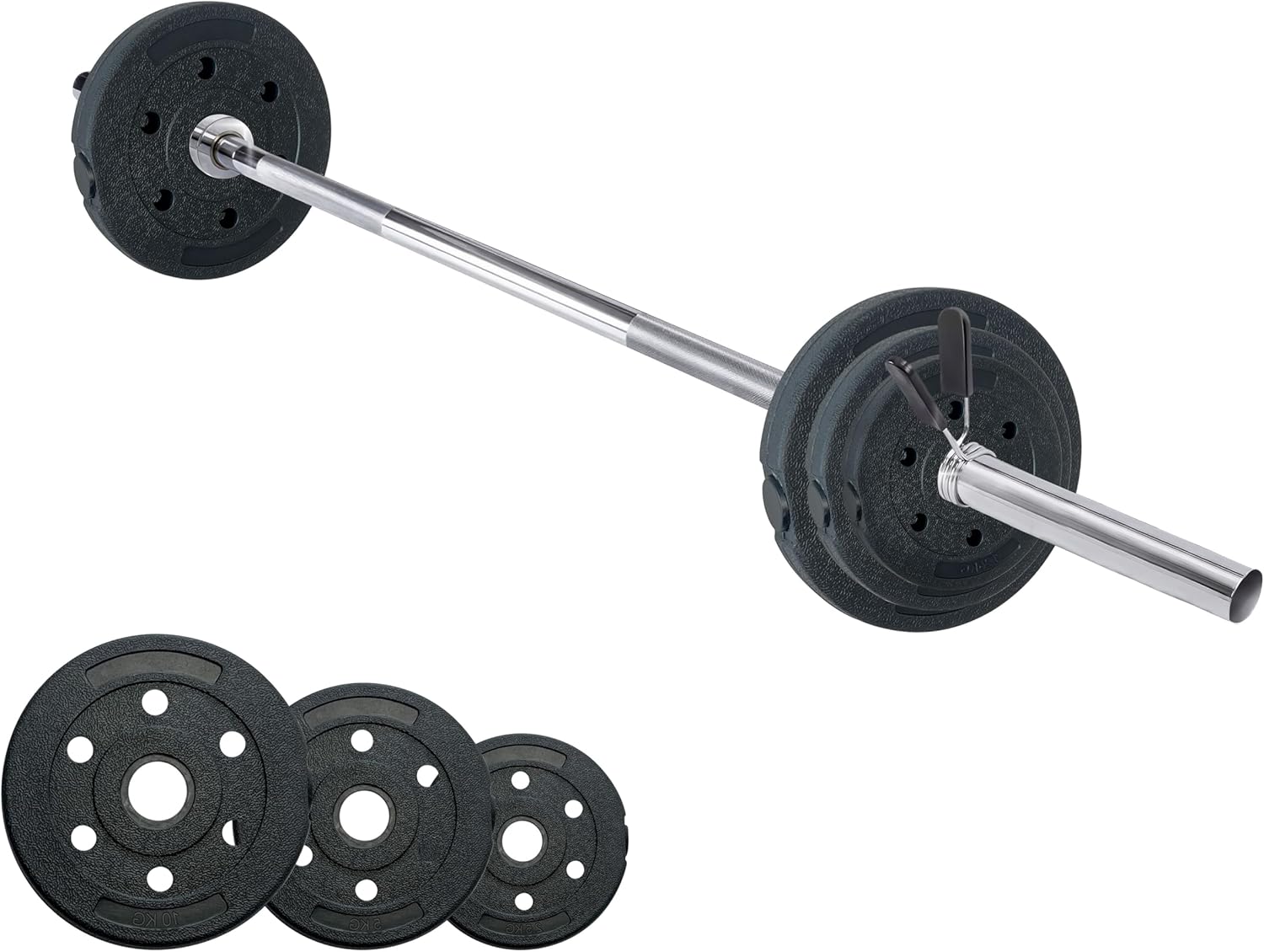 Olympische halterset 140kg - halterstang, bumper plates en klemmen
