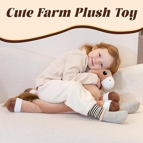 Miniatura 2 de Animales de peluche de caballo pesado, peluche grande de caballo de 24 pulgadas, lindo juguete de peluche de animal de granja, animal de peluche