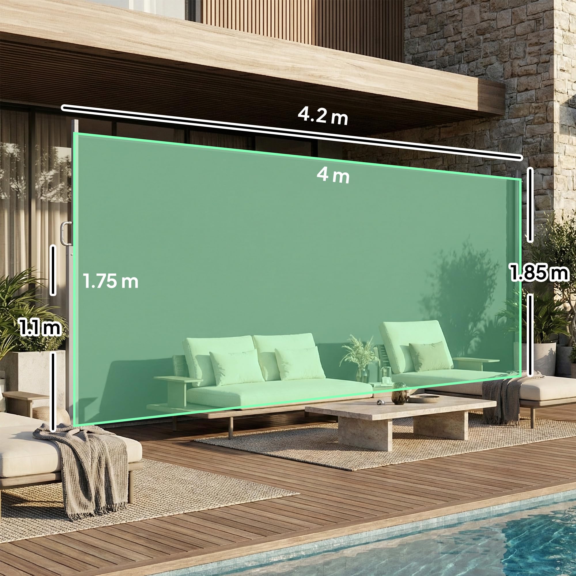 Outsunny Tenda Laterale Retrattile in Alluminio 420x185 cm Protezione UV50+ Idrorepellente Grigio Scuro