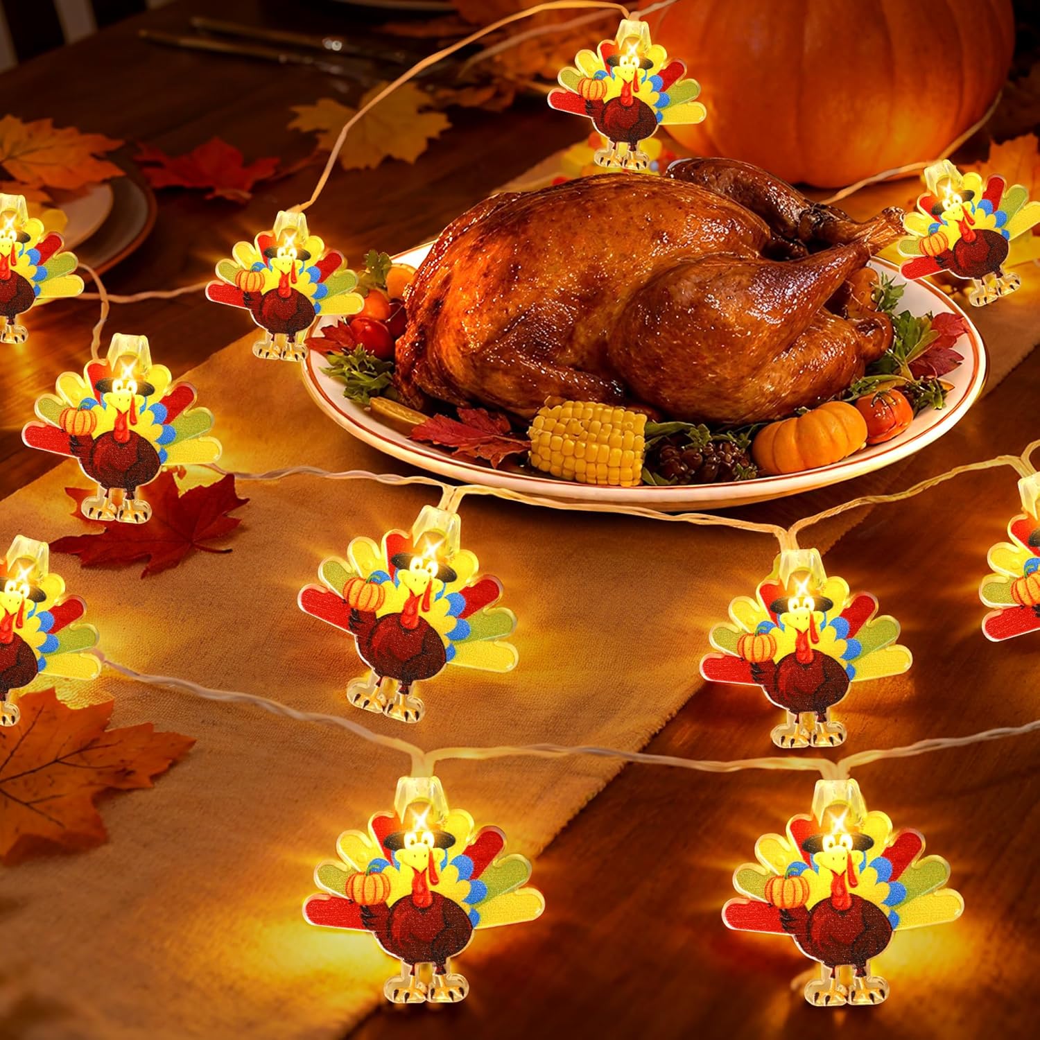 Mosoan [Timer] Thanksgiving Turkey Lights Thanksgiving Decorations Lights, 10Ft 20LED Battery Operated Turkey Thanks Giving String Lights Decorations Indoor Outdoor Home Fall Decor - Image 5