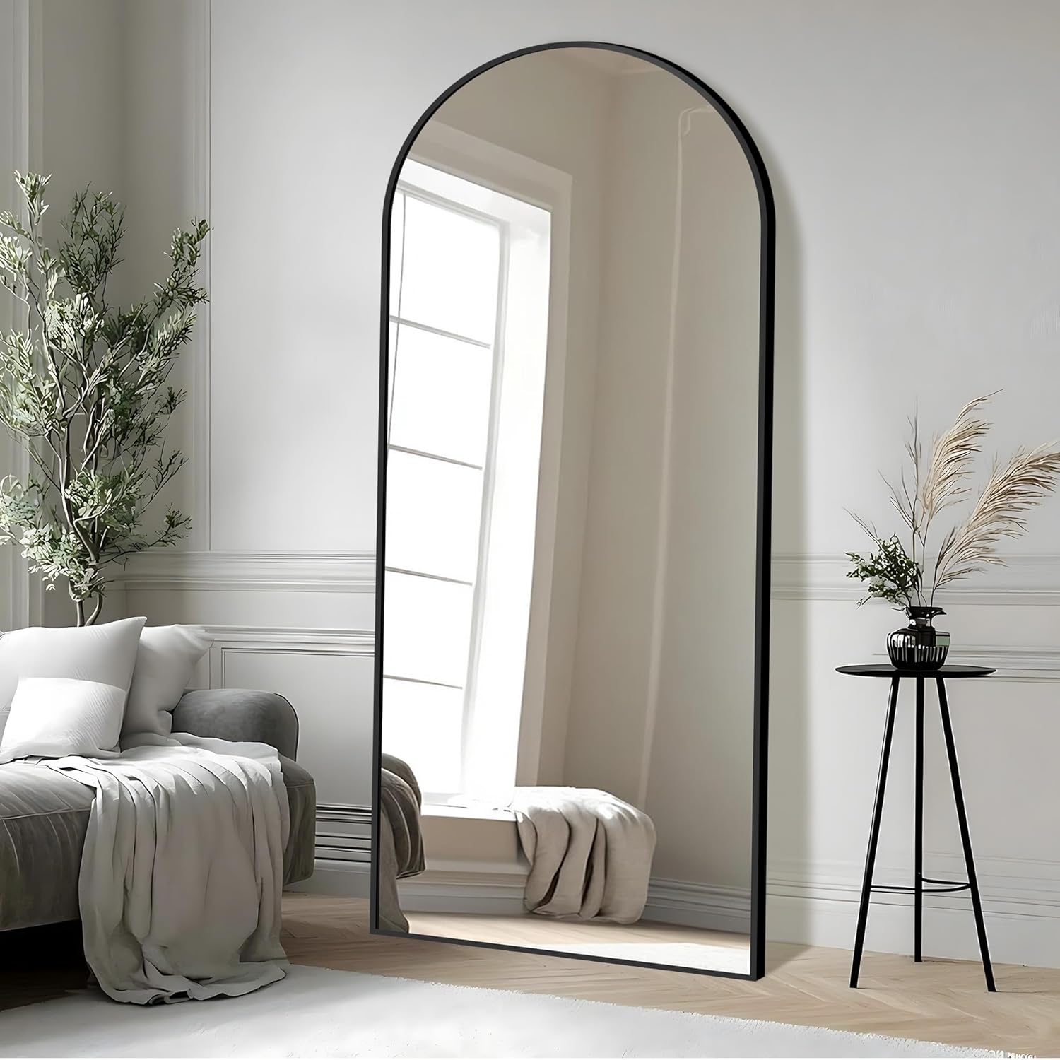 71x32" Large Arched Full Length Mirror, Black Floor Standing Mirrors for Bedroom, Full Body Dressing Mirror with Stand, Tempered Glass Safety Wall Mirror for Living Room, Bathroom, Entryway Decor Black Arched 01 71"L x 32"W