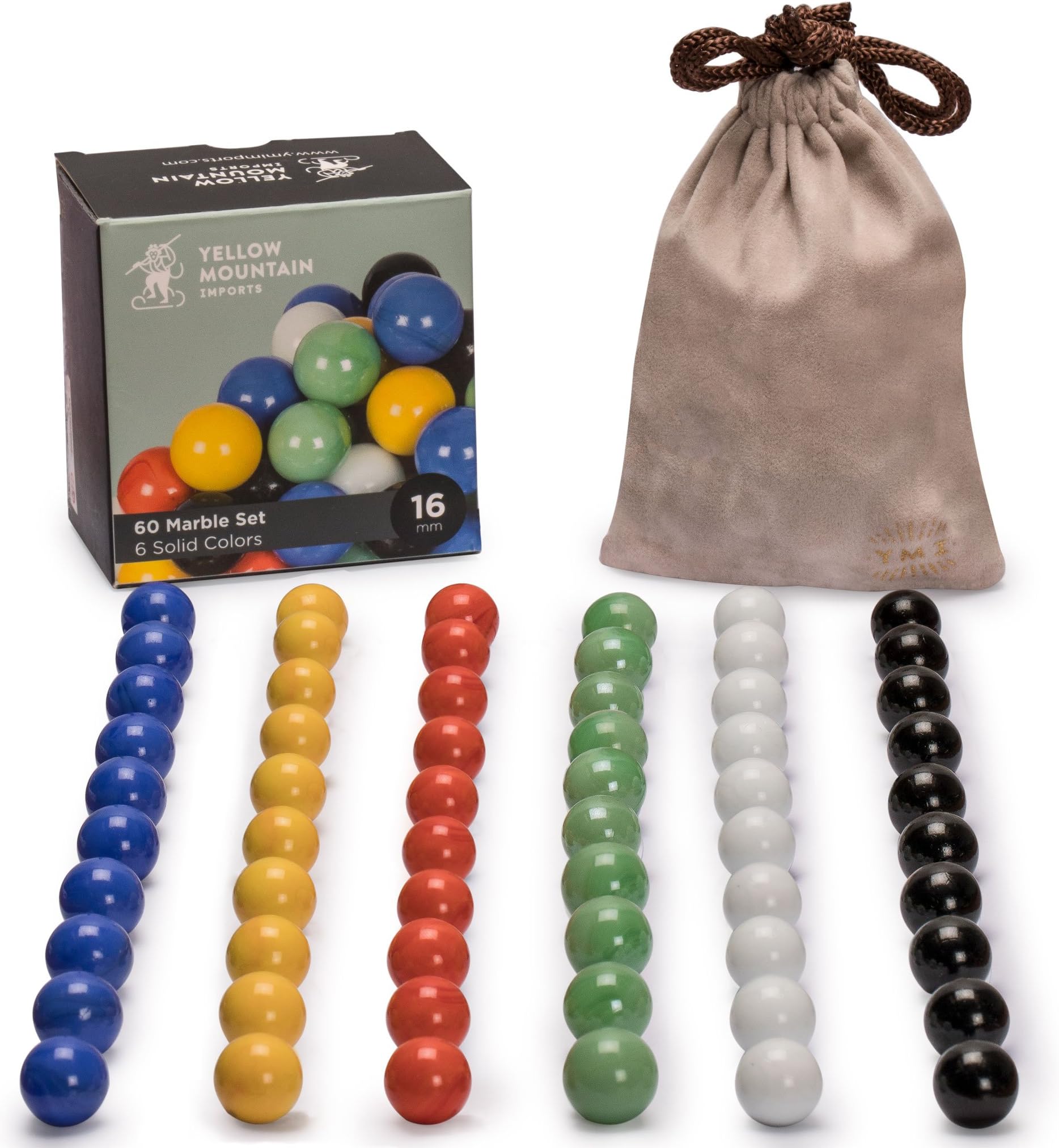 Yellow Mountain Imports 60 Pieces Chinese Checkers Marbles Set with Solid Colors - 16 Millimeters