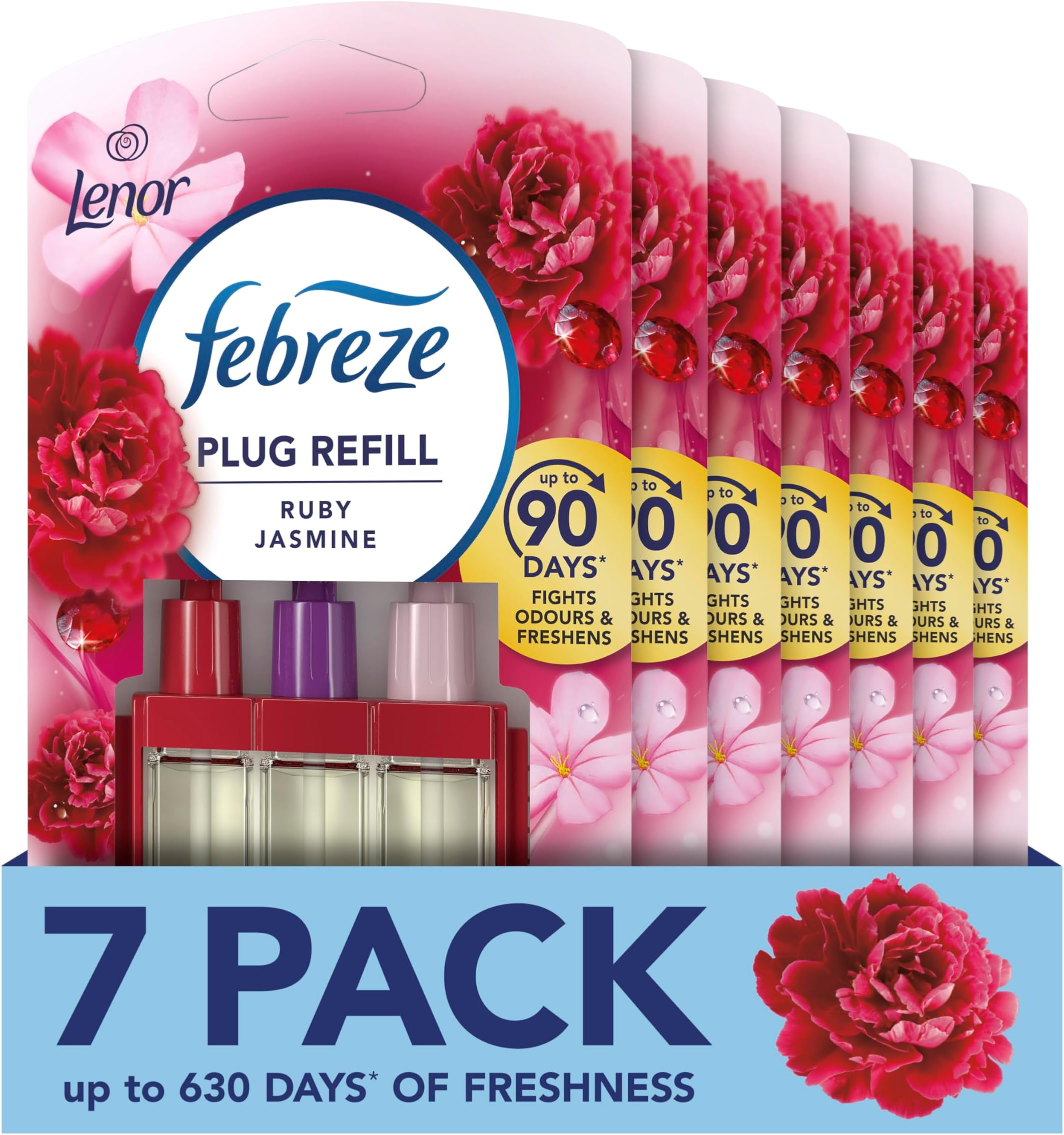 3Volution Plug-In Air Freshener Refill, 20 ml x 7, Odour Eliminator & Bathroom Air Freshener, Ruby Jasmine