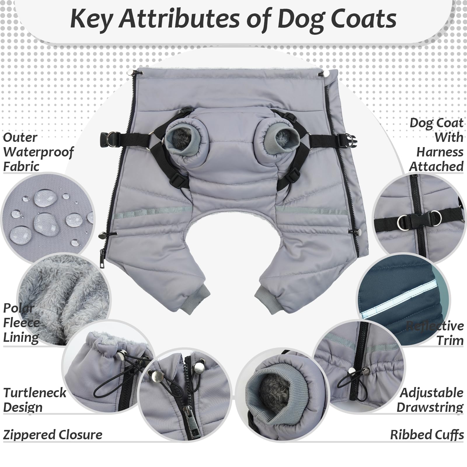 Wasserdichter Hundemantel, Hundejacke mit Geschirr, Wintermantel Hund für kleine Mittel Große Hunde, Winddichte Winterjacke Hund Outfit mit Reflektierender Streifen und Reißverschluss S-XL