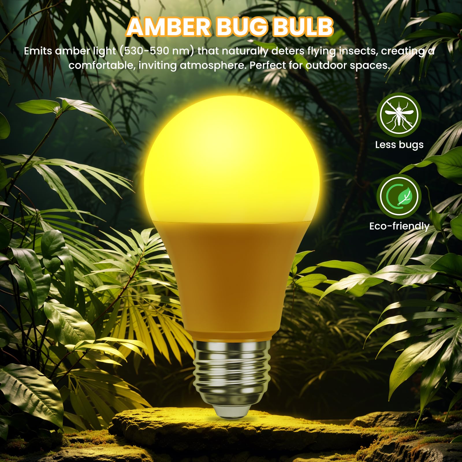 Lampadine per insetti da esterni, 9 W, gialle, A19, per esterni, anti insetti, equivalenti a 60 W, 2000 K, lampadina da balcone ambrata, attacco E26, non dimmerabile
