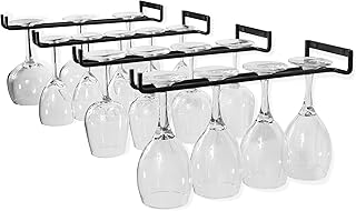 Wallniture Wine Glass Holder Stemware Rack Wall Mountable Heavy Duty Thick Wrought Iron Black 15 Inch Set of 4