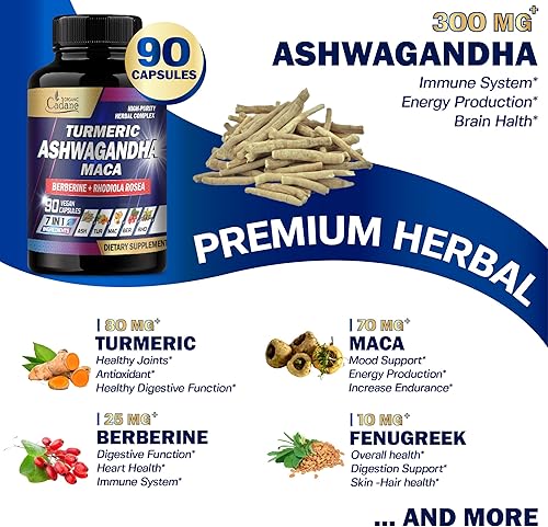 Miniatura 3 de Ashwagandha Supplements 14700mg  Memoria, sistema inmunológico y fuerza  7 en 1 concentrado con cúrcuma, raíz de maca, berberina y más  90 cápsulas