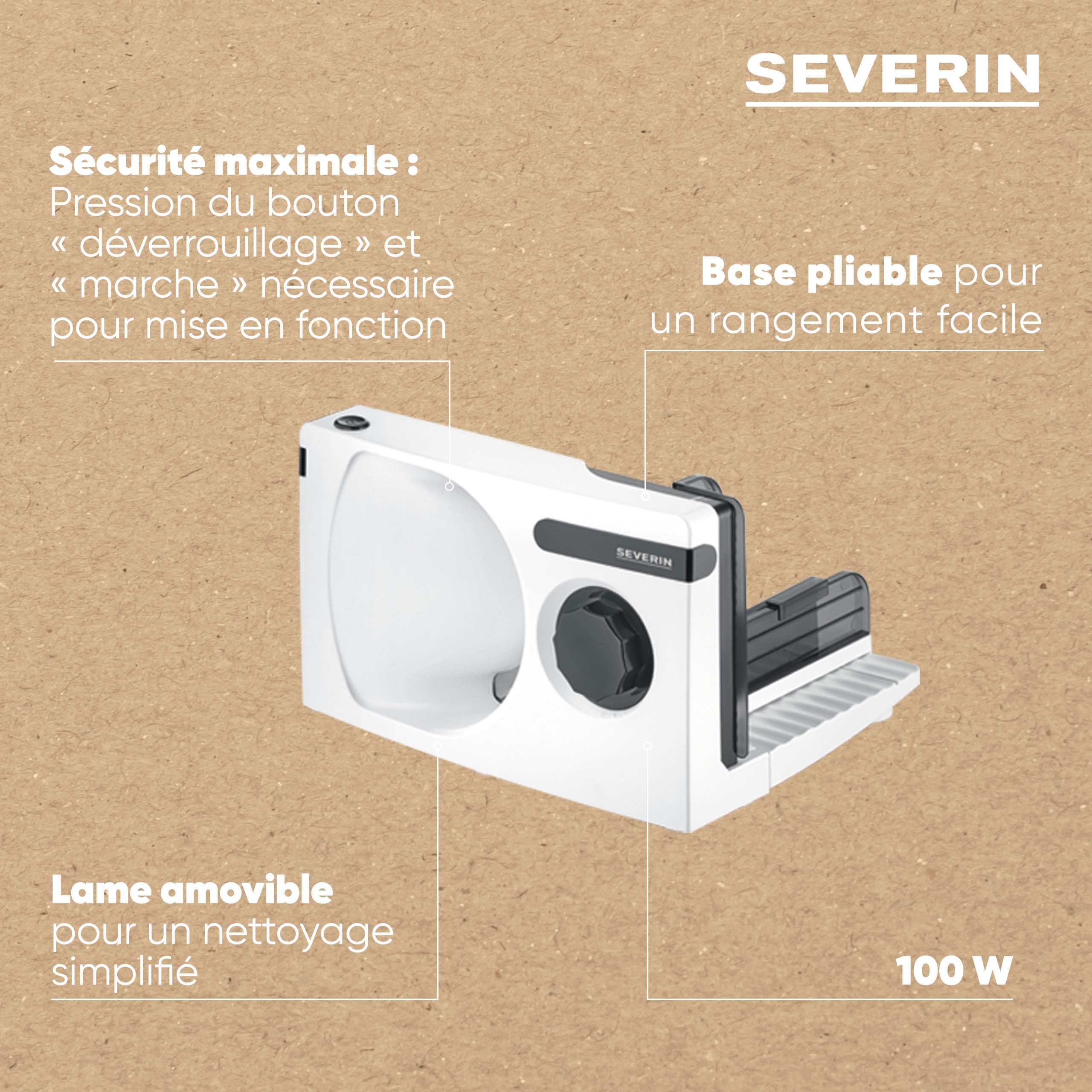 SEVERIN AS 3912 Trancheuse électrique 100 W, lame inox amovible, Blanc