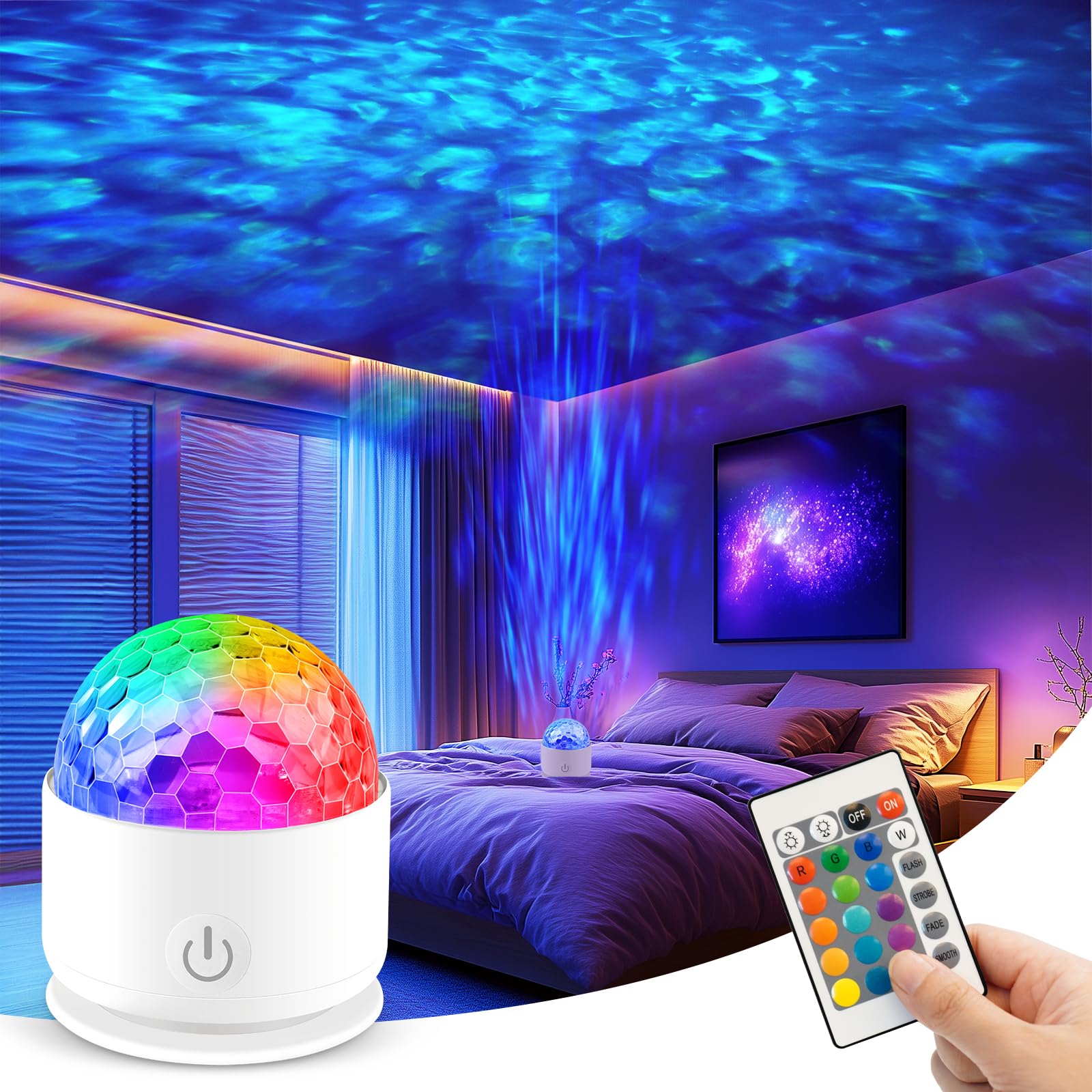 Fokky Proiettore Galassia Con Onde Oceaniche | 16 Colori E Telecomando | Lampada Notturna 3D Per Cameretta, Feste E Relax