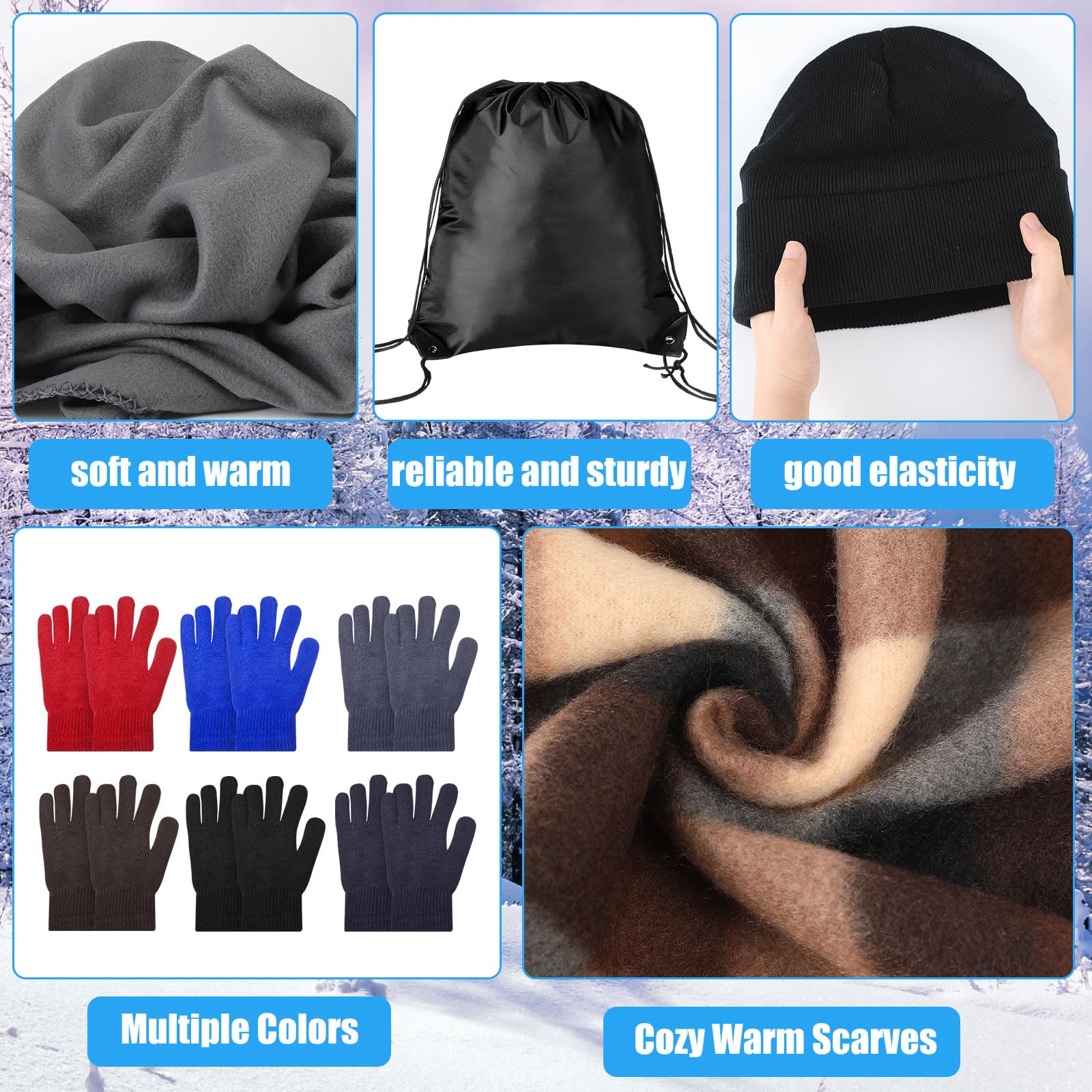 Suhine 72-teiliges Homeless Care Survival Kit - Warme Decke, Mützen, Schals, Kordelzugbeutel, Handschuhe und Socken - Mehrfarbig, Unisex - Obdachlosen-Kit