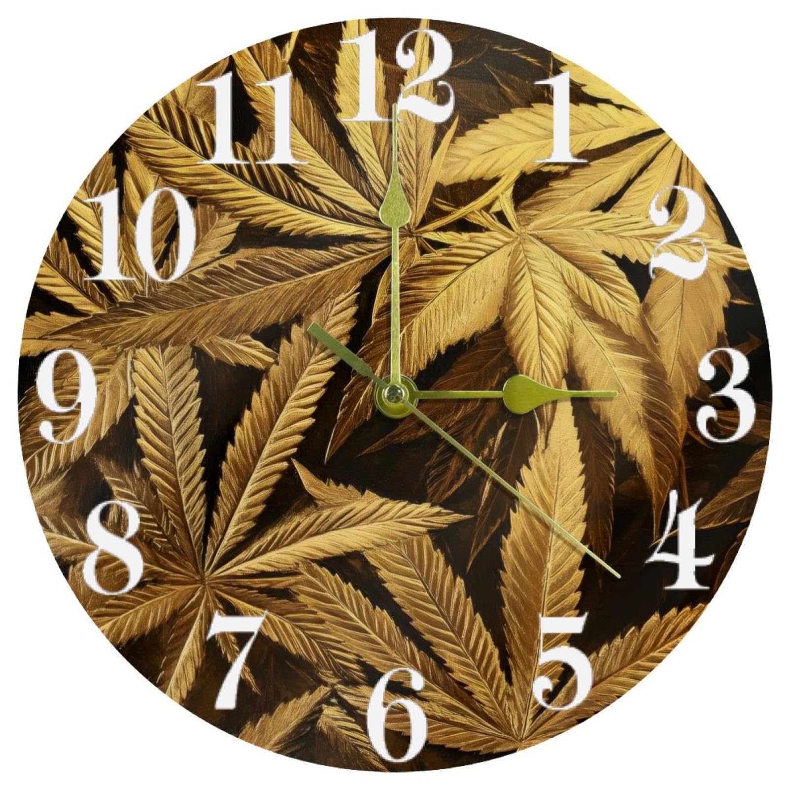 Horloge murale ronde en chanvre doré à quartz silencieuse à piles