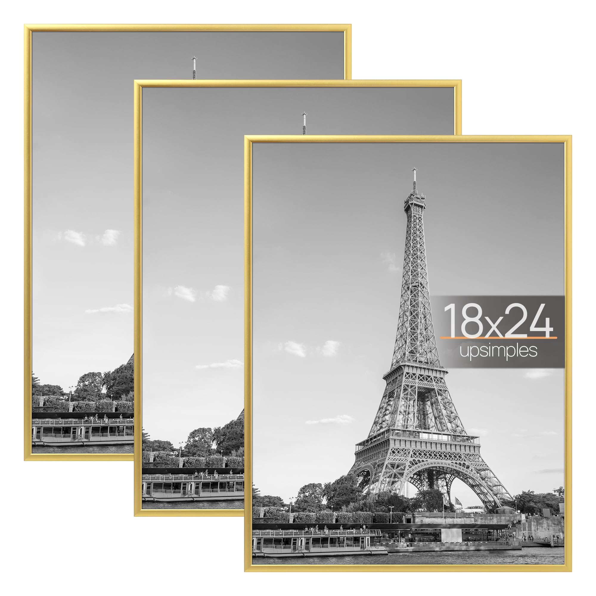 Photo 1 of **** WARPED *** upsimples 18x24 Picture Frame Gold 3 Pack, Scratch-Proof Poster Frames 18 x 24 for Photo Gallery - Slide-In Strips, Horizontal or Vertical Wall Mounting