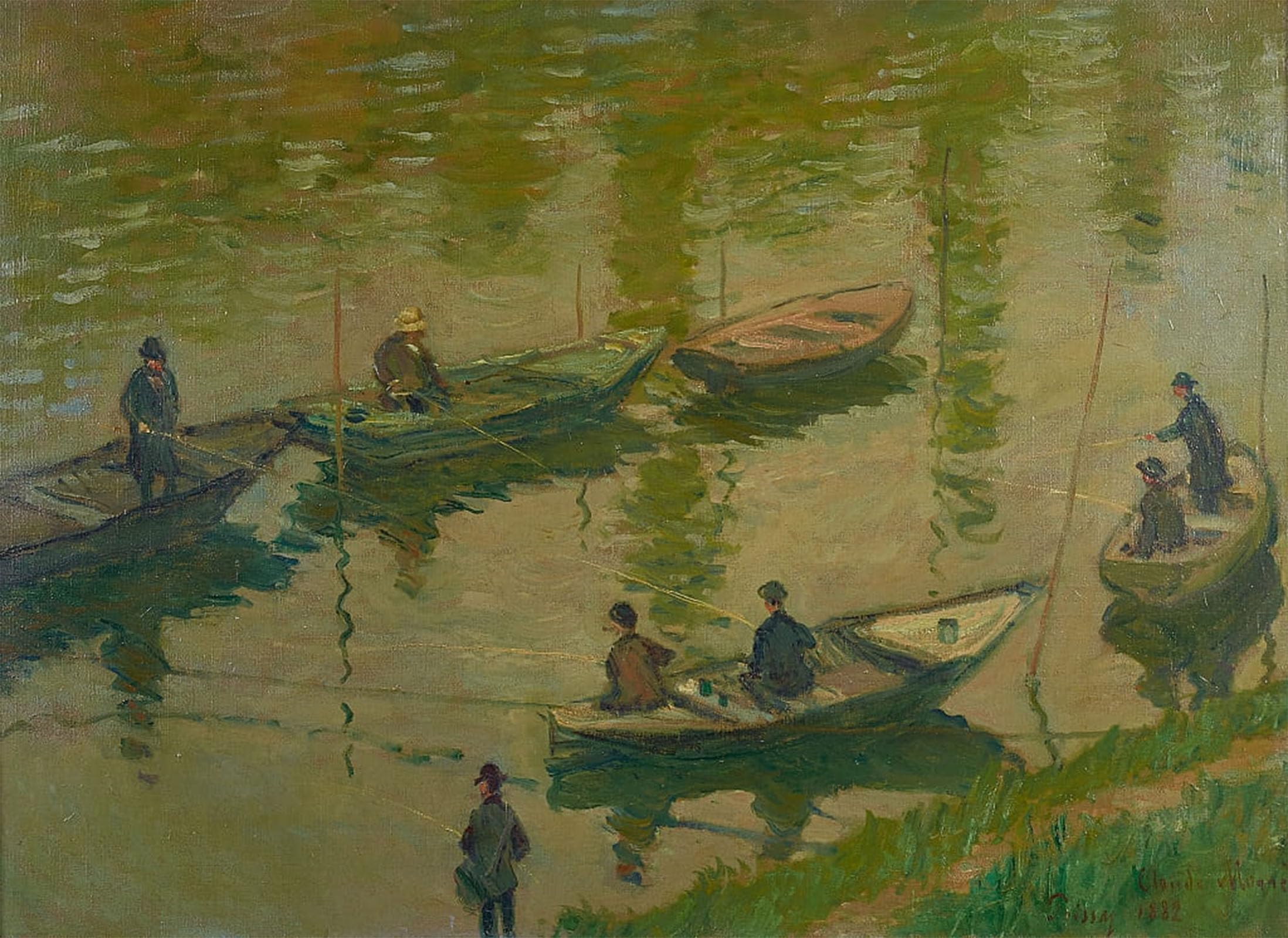 ARTXLXXBN Famous Painting Canvas Artwork Graffiti Print Fishermen on the Seine At Poissy by Claude Monet Portrait Canvas Image for Home Decor 60x90cm