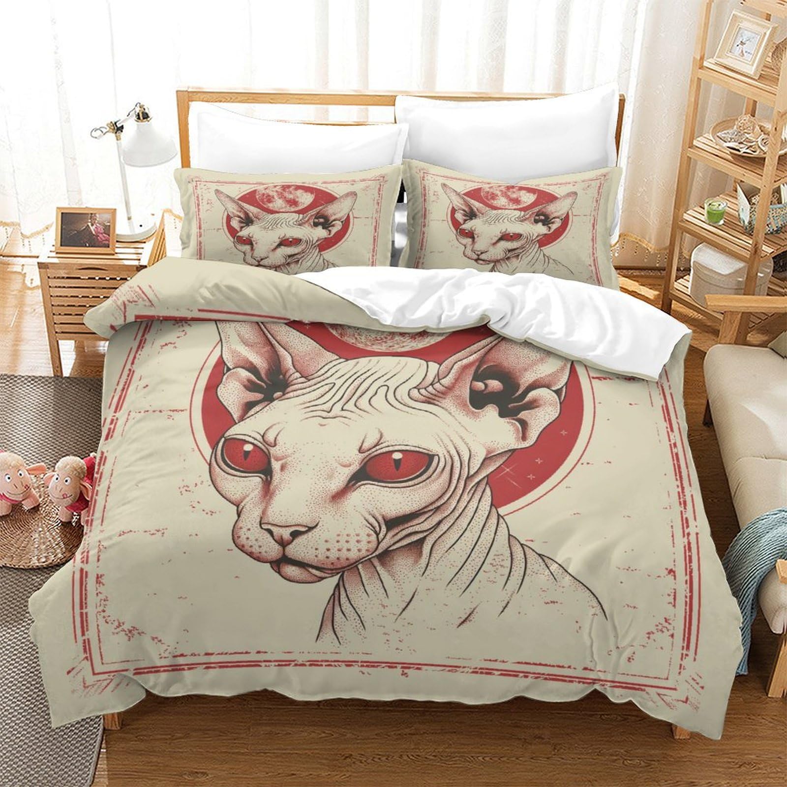 P1S9U7W5Y Artistic Cat 3D Printed Duvet Cover Set 3 Pieces Microfiber Bedroom Decor Cat Bedding Set Soft Breathable for Adults Teens King（220x240cm）