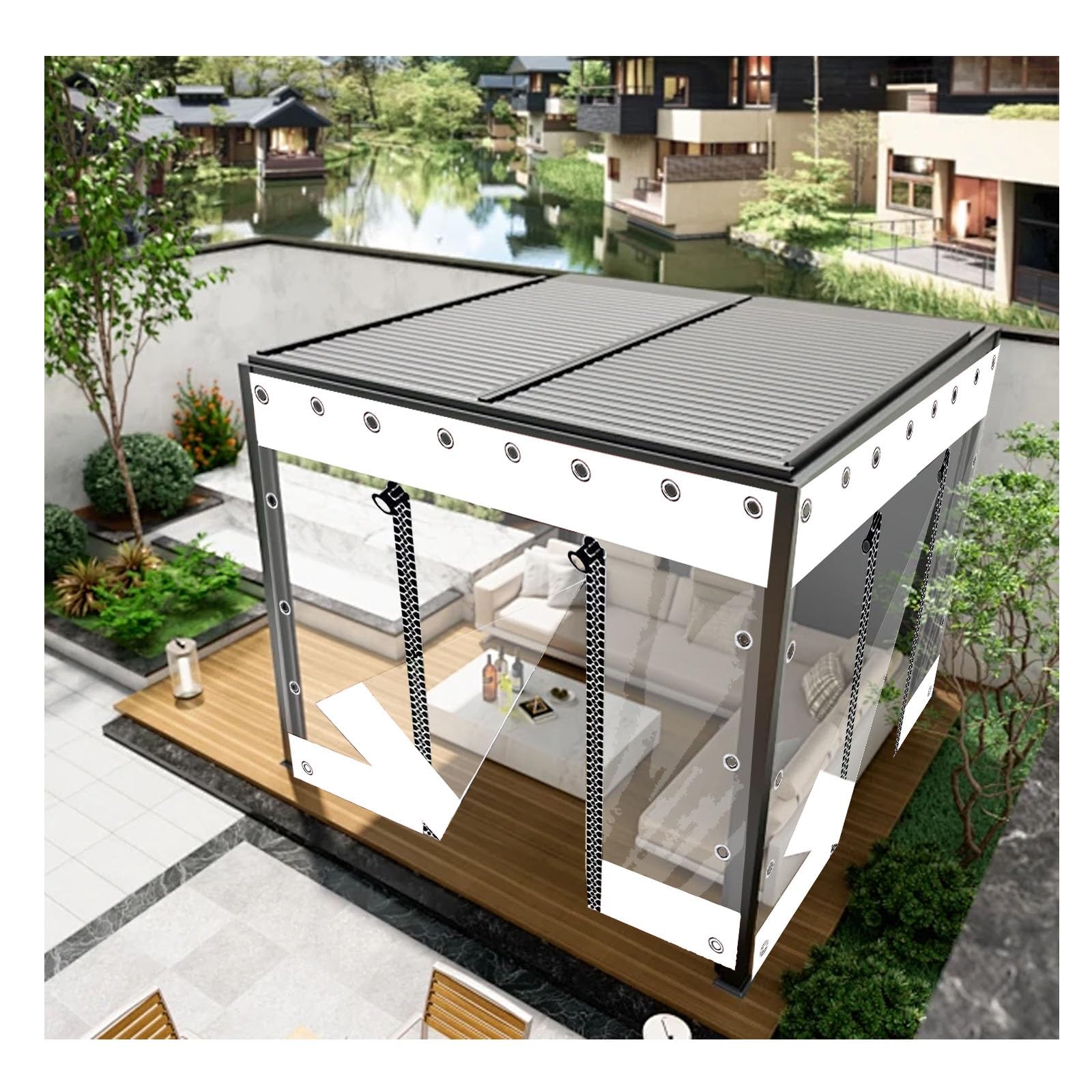 Lona de vinilo transparente con cierre de cremallera, impermeable y transparente, 2,5 m x 2,5 m, lona de polietileno resistente para invernadero, incluye ojales para una instalación segura