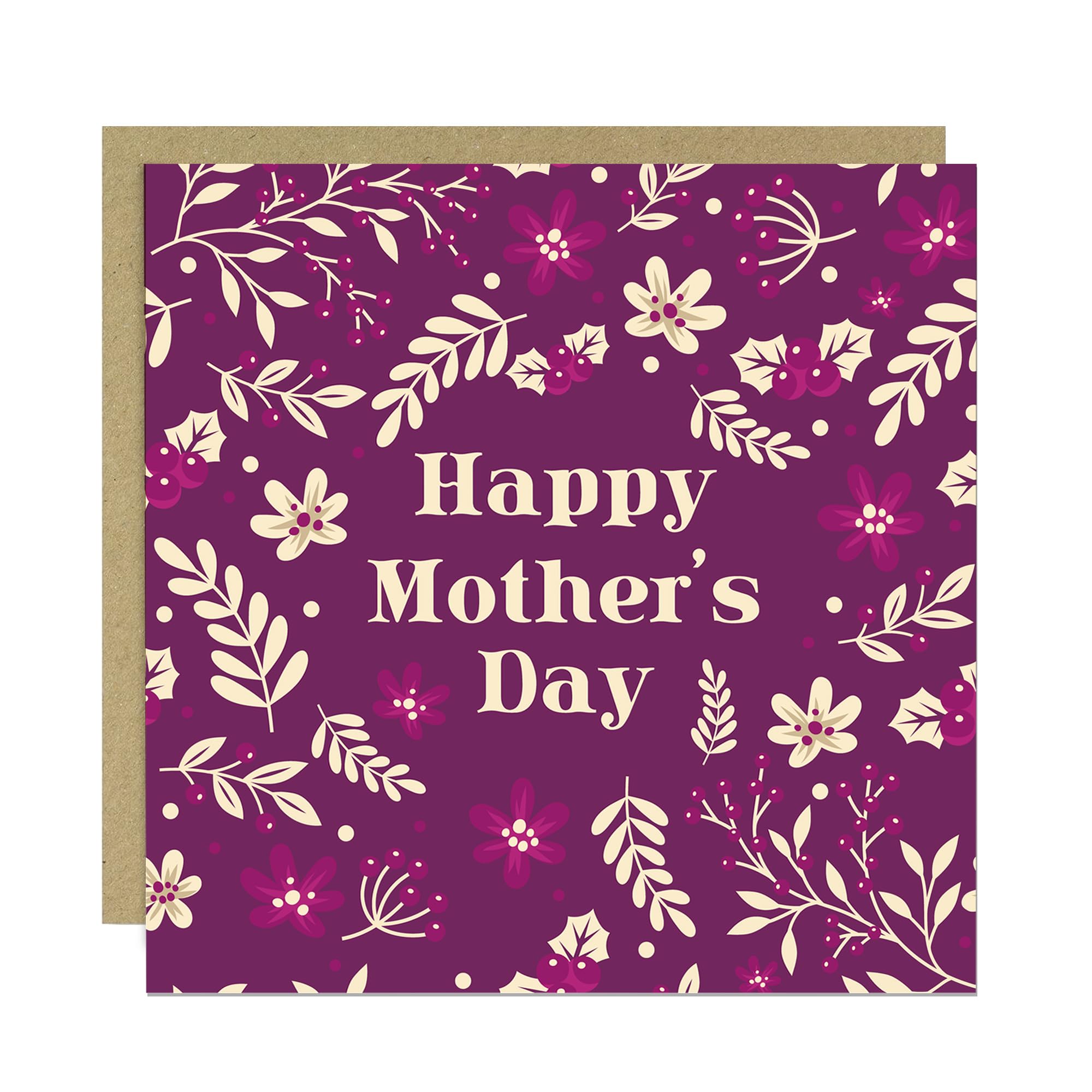 RED OCEAN Floral Mother's Day Card with Kraft Envelope, Elegant Flower Design, Blank Inside For Personal Message, Perfect Card For Mum, Nan, Nanny, Mummy, Grandma or Wife