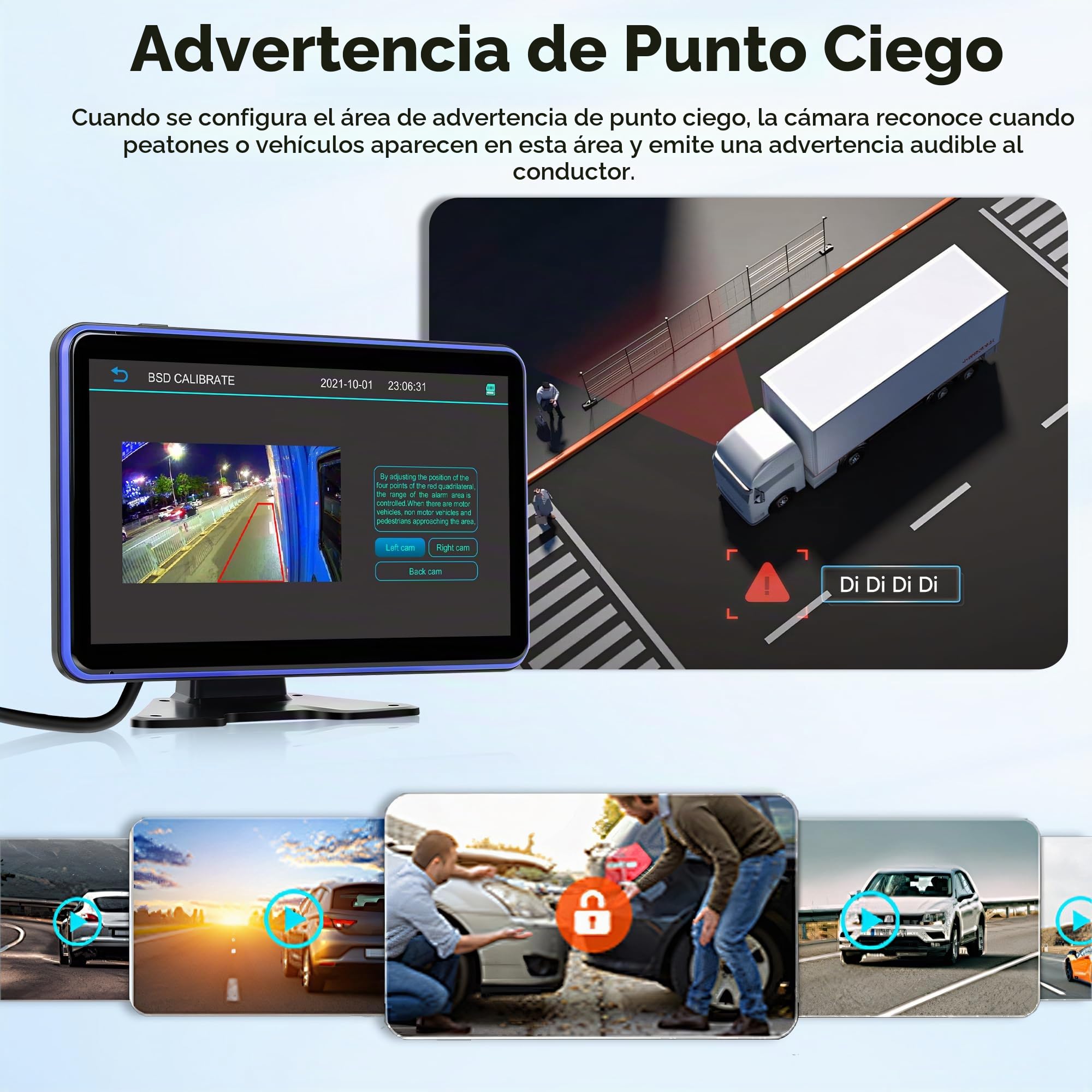 Cámara de Visión Trasera Kit con 5 Cámara con 10.1 Pulgadas IPS Monitor con Cable de 5M + 15M, IP68 Impermeable, Visión Nocturna, BSD, Vídeo en Bucle, DVR para Camión/Bus/Furgoneta/Caravana