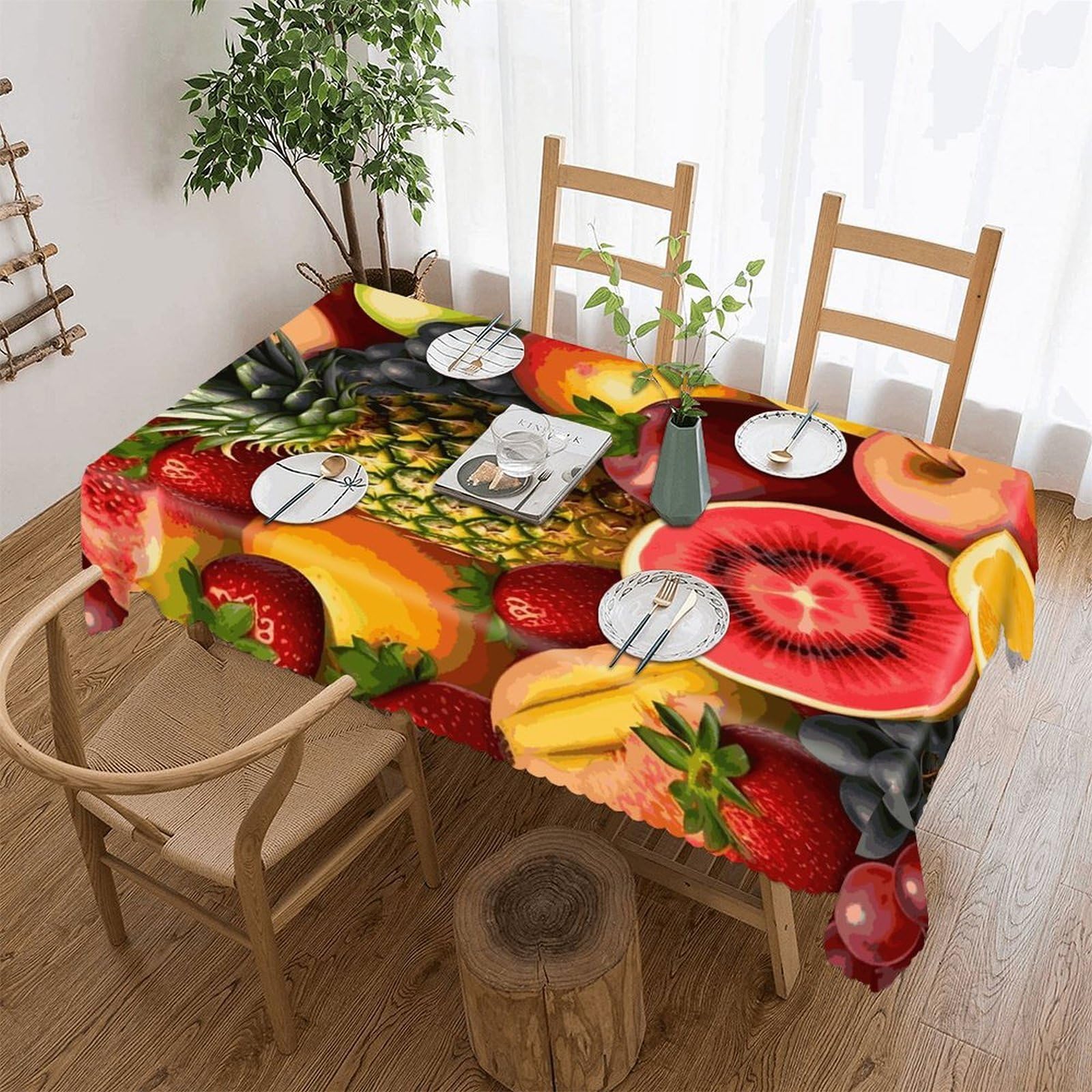 Fekiloot Style Fresh Juicy Fruits Pineapple Berries Watermelon Grape Orange Tablecloths Heavy Duty Washable Fabric,Birthday Tablecloth-Wavy Edge Design,Polyester Table Cloth For Restaurant,Picnic,Indoor And Outdoor