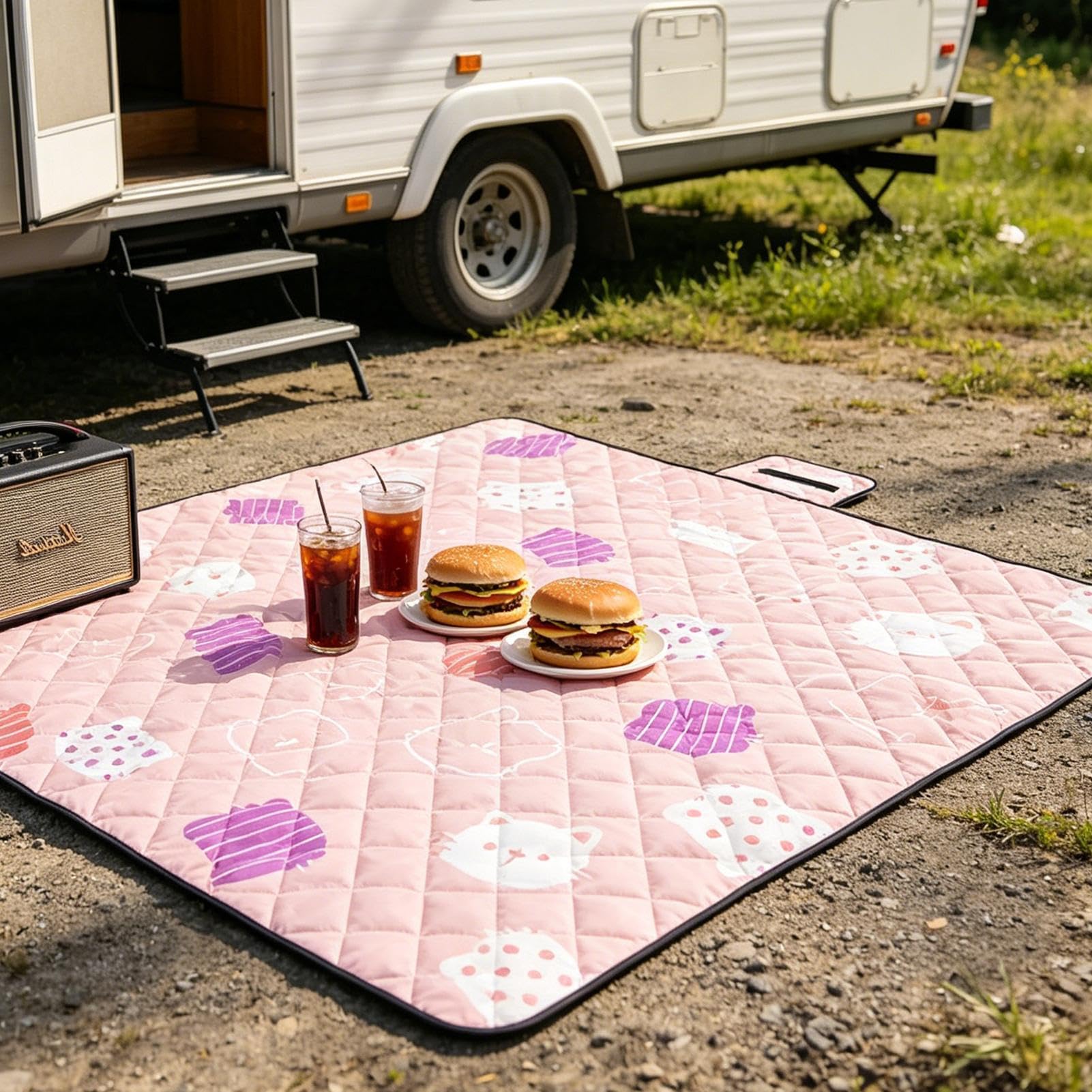 Picknickdecke Wasserdicht Tragbar Faltbar Gefüttert 200x200 cm