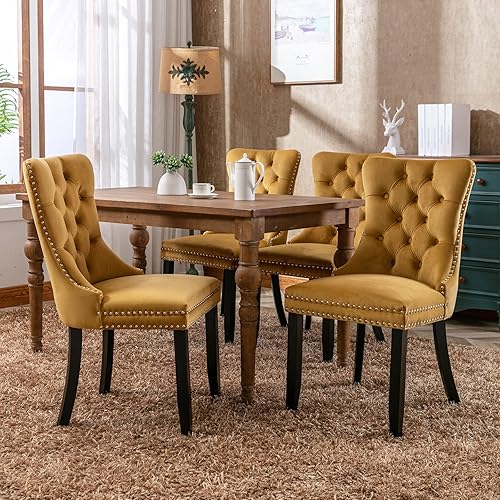 Vista 258 de Juego de 2 sillas de comedor modernas, sillas de comedor tapizadas acolchadas con patas de madera maciza, silla de cocina de tela de lino beige, 01
