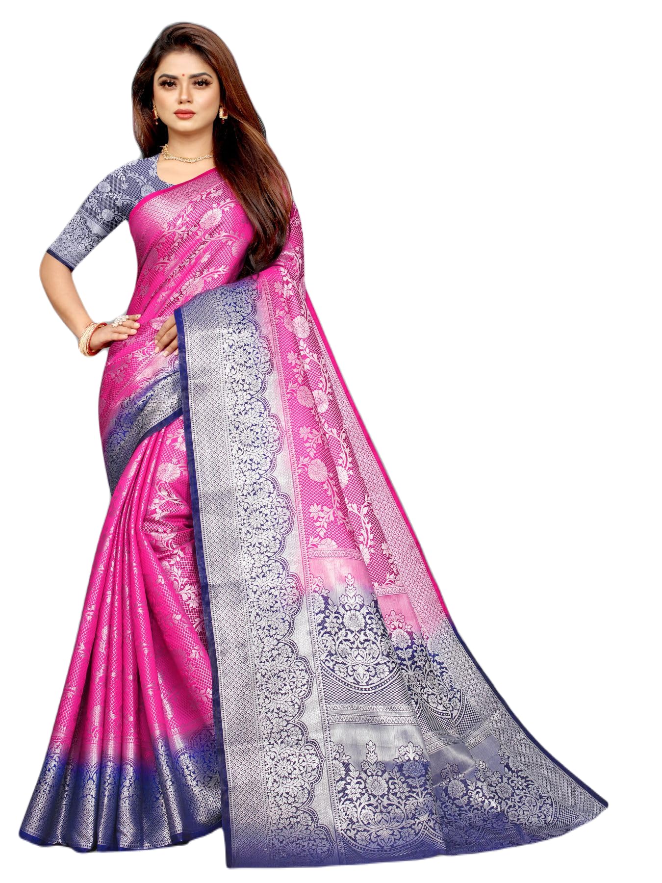 MAIRA FASHIONWomen's Full Zari Moonga Soft Silk Saree With Unstitched Blouse