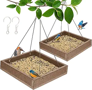 Kingsyard 2 Pack Platform Bird Feeder Tray for Outdoor Hanging - Durable Recycled Plastic & Metal Mesh, Large 3.5 lbs Capacity, Ideal for Attracting Large Birds, Brown asin的图片