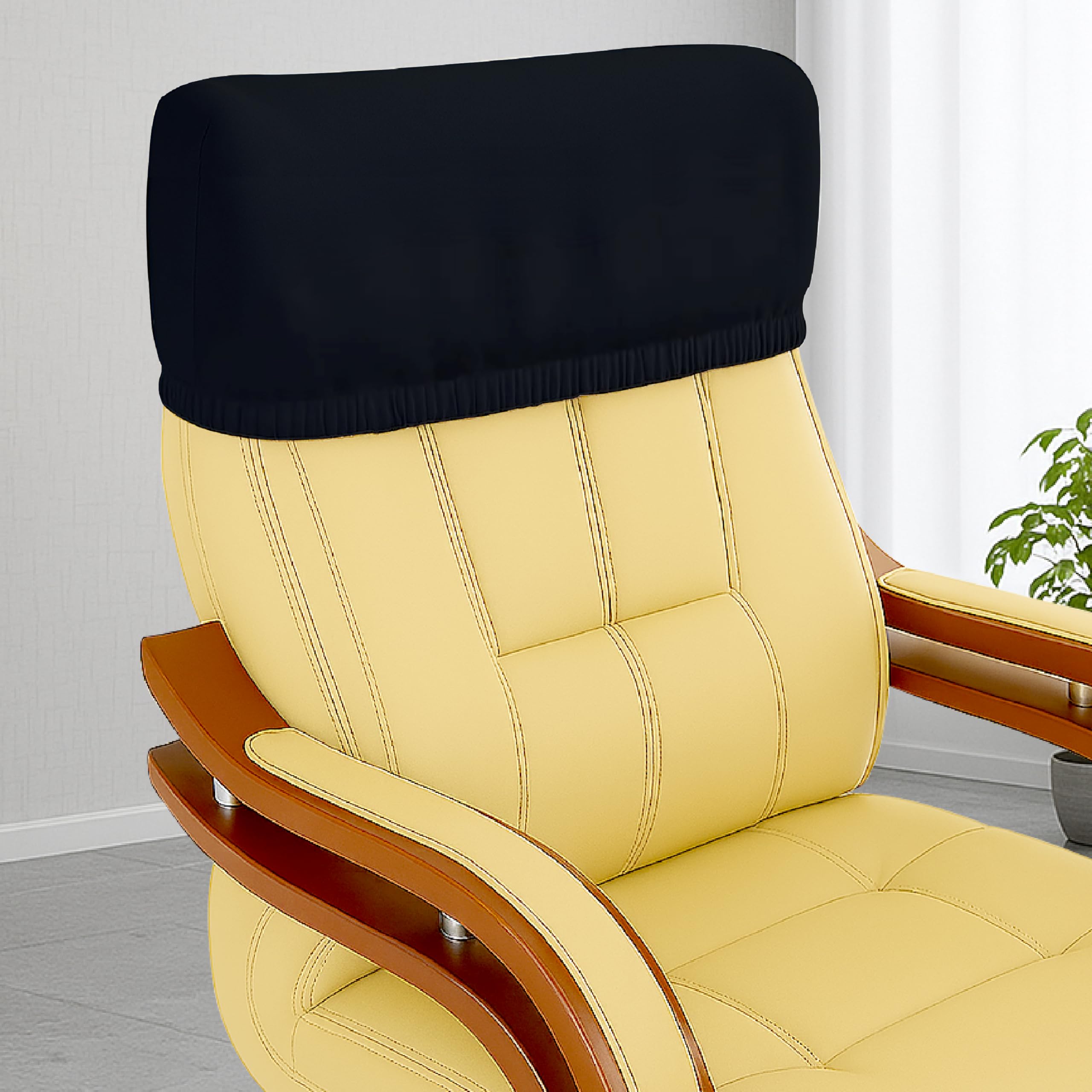 HOTKEI 200GSM Black Boss Office Chair Headrest Cover Stretchable Elastic Removable Washable Office Computer Executive Rotating Chair Headrest Slipcover Dust and Hair Oil Stain Scratch Proof Protector-image-12