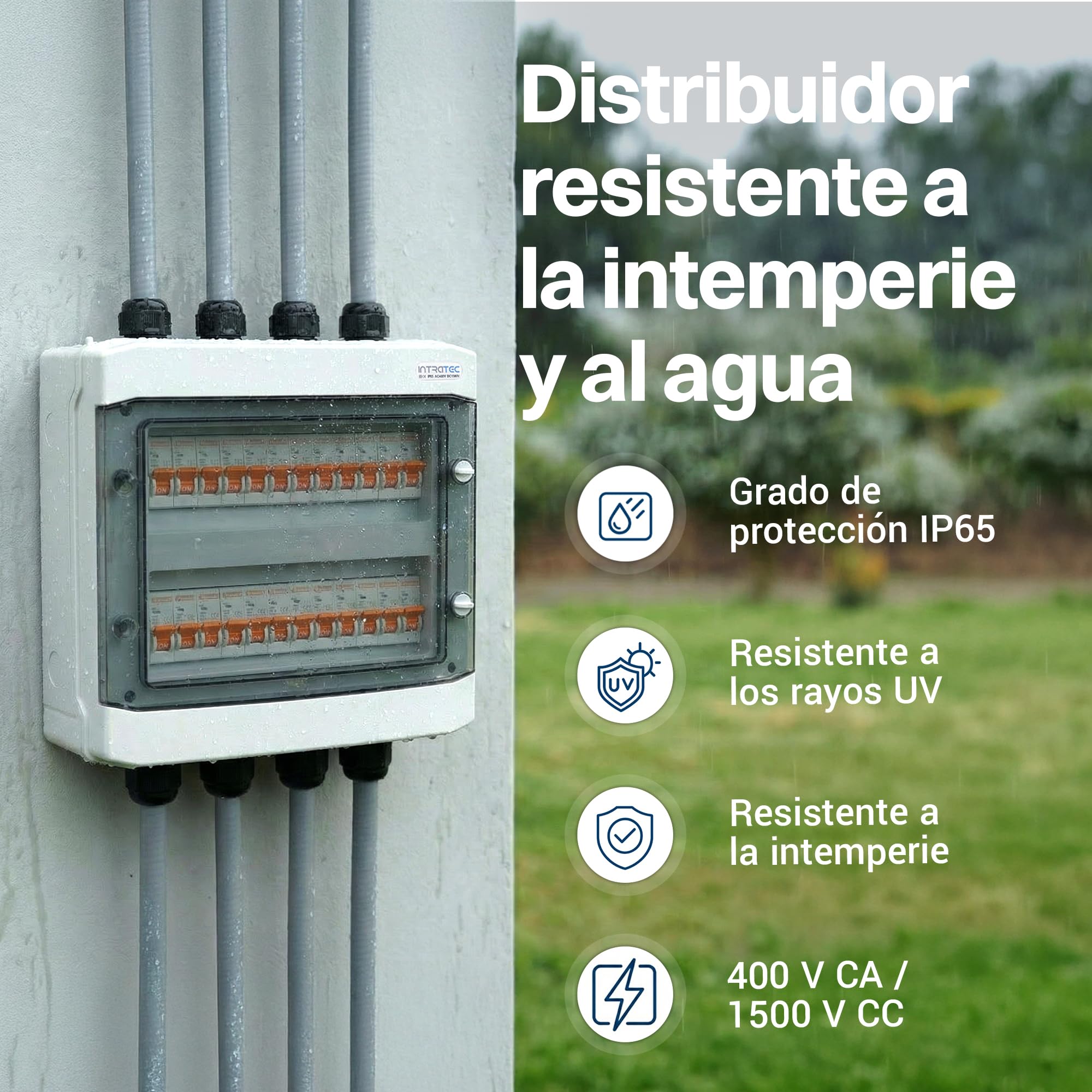 Intratec Caja de Distribución Superficie 2 Fila IP65 – Cuadro Eléctrico para 24 Módulos DIN – Caja de Subdistribución Estanca para Exterior Garaje Sótano Jardín – 400VAC 1500VDC, 318 x 384 x 144 mm