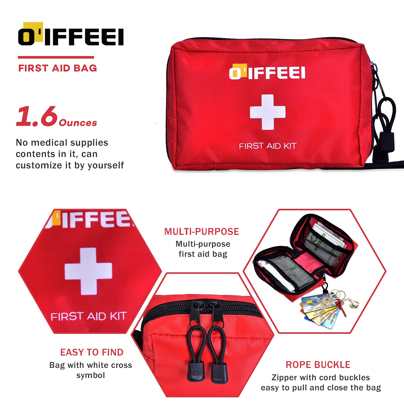 Sac De Premiers Secours Vide Rouge Compact - Trousse Urgence Légère Pour Voyage & Maison