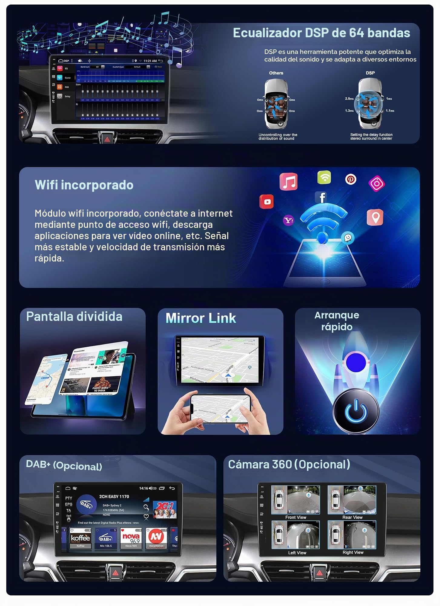 Radio Coche 10 Pulgadas IPS Pantalla Táctil 6GB + 128GB Android 15 con GPS Cámara Carplay WiFi SWC DSP para Volkswagen Passat B8 2015-2019