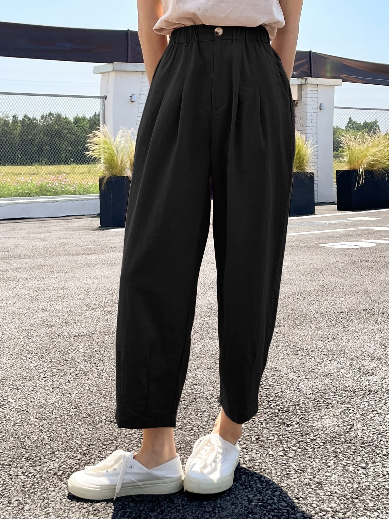AVIMYA Womens Casual Pants High Waist Plicated Tapered Pants for Work
