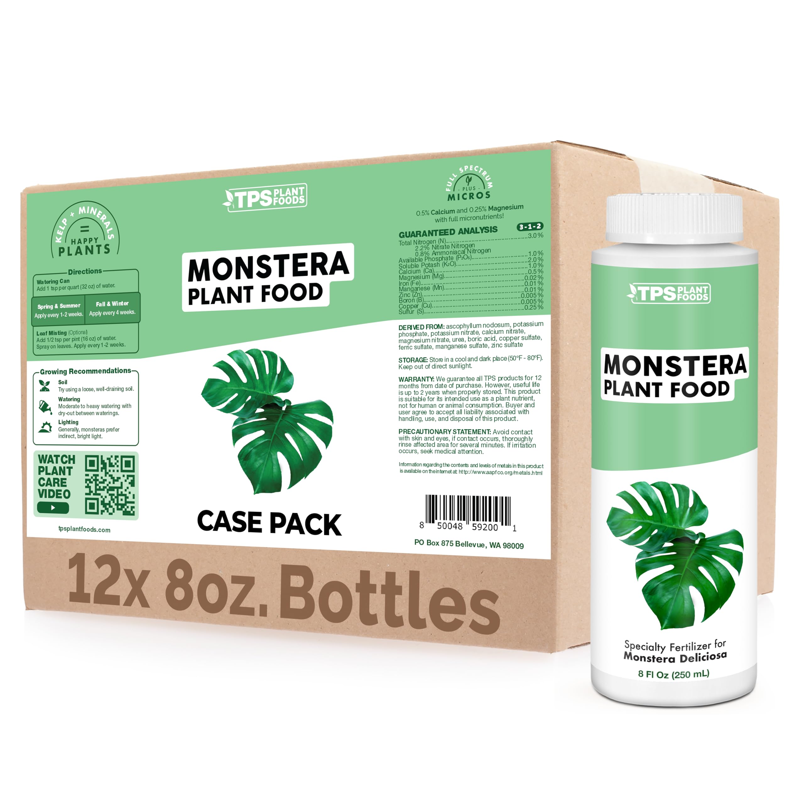 Monstera Plant Food for Monsteras and Philodendrons, Tropical Houseplant Liquid Fertilizer, CasePack Twelve 8oz Bottles (12 x 8 oz)