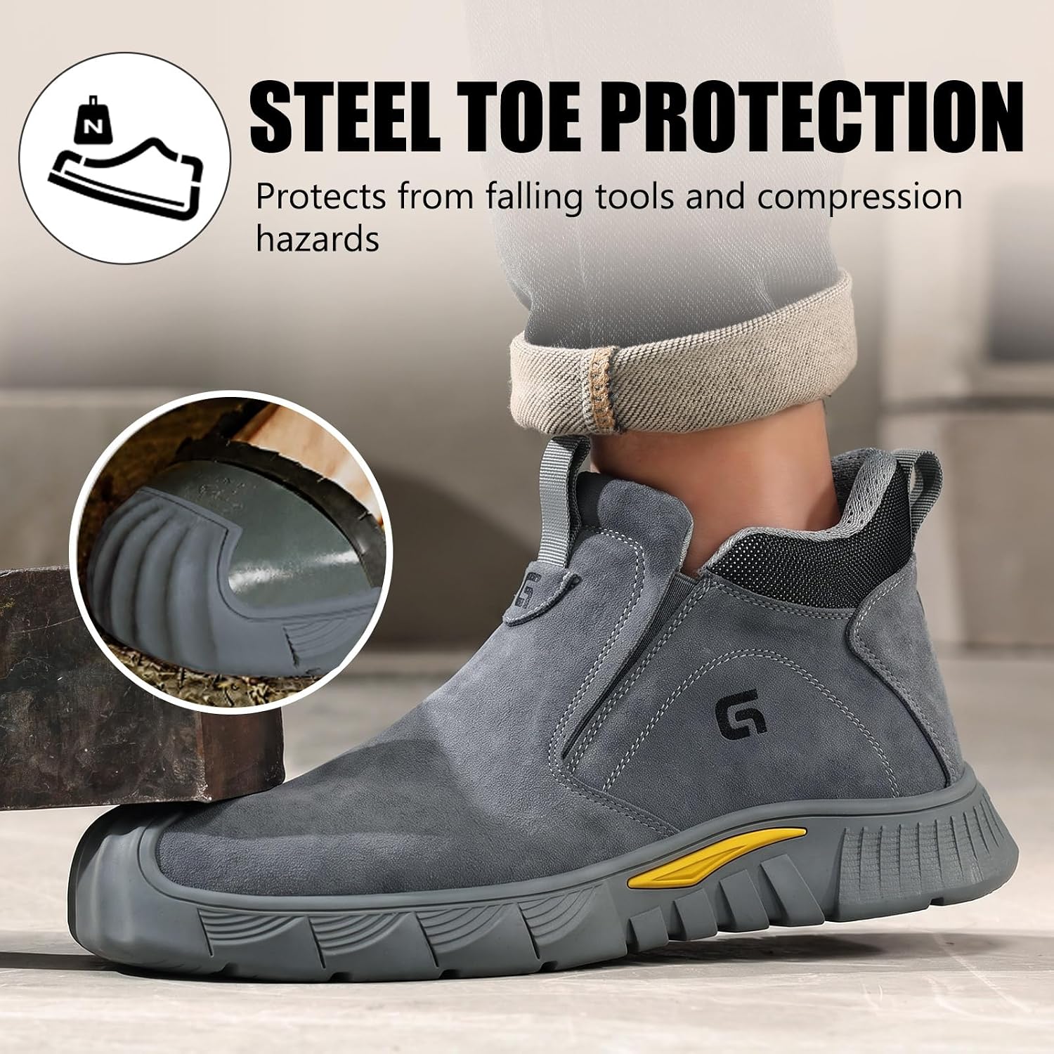 GLANOUDUN Steel Toe Shoes for Men Welding Work - Slip-On, Mid-Top Coverage image 3
