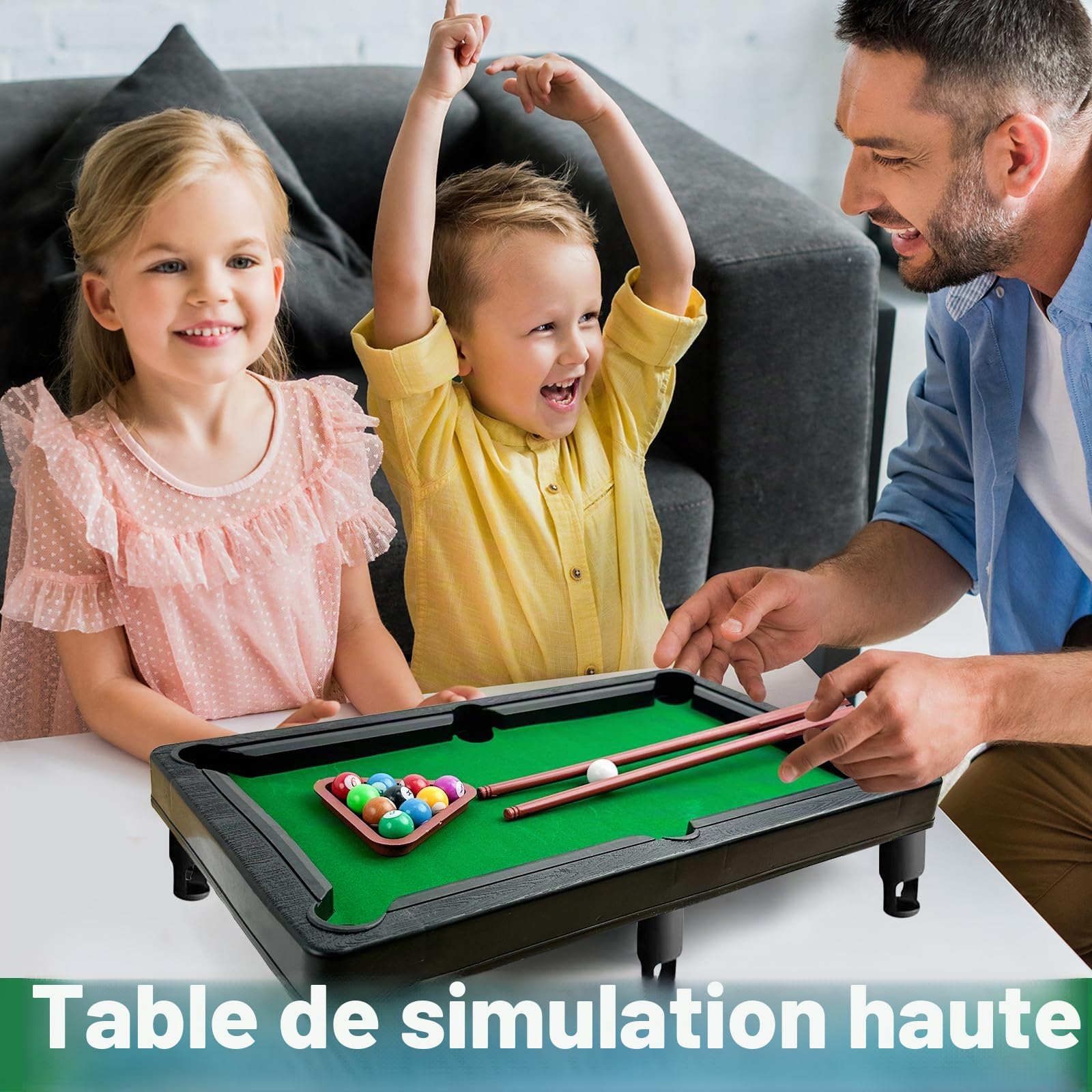 YumSur Mini table de billard avec set de 11 boules, 2 queues et 1 triangle, Table de jeu de snooker portable pour soulager le stress pour enfants et adultes (Style 2)