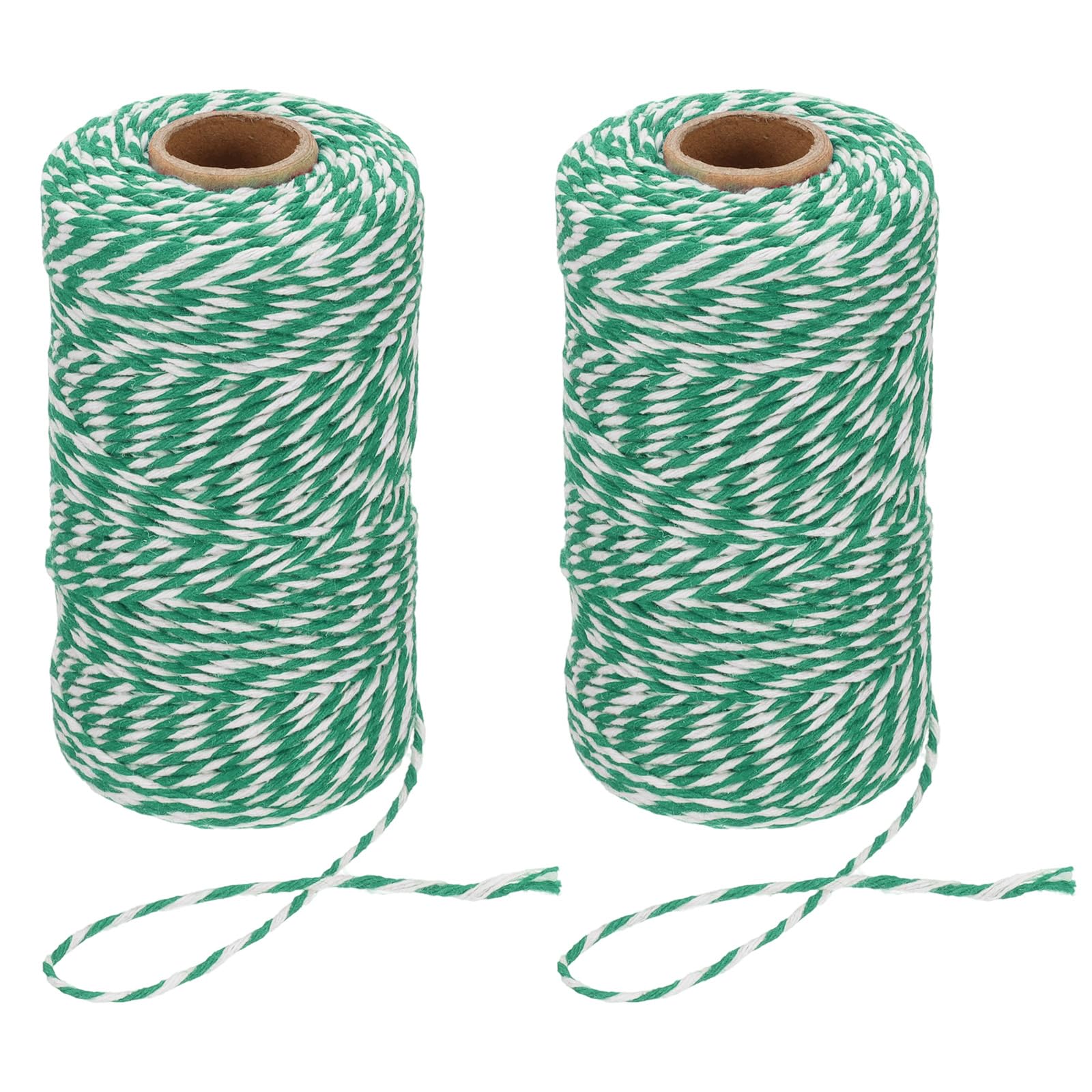 PATIKIL 100m Butcher String Twine, 2 Roll 2mm Cotton Bakers Decorative Twine String Rope Cord for Gift Wrapping Arts Crafts Party Kitchen Gardening, Green White