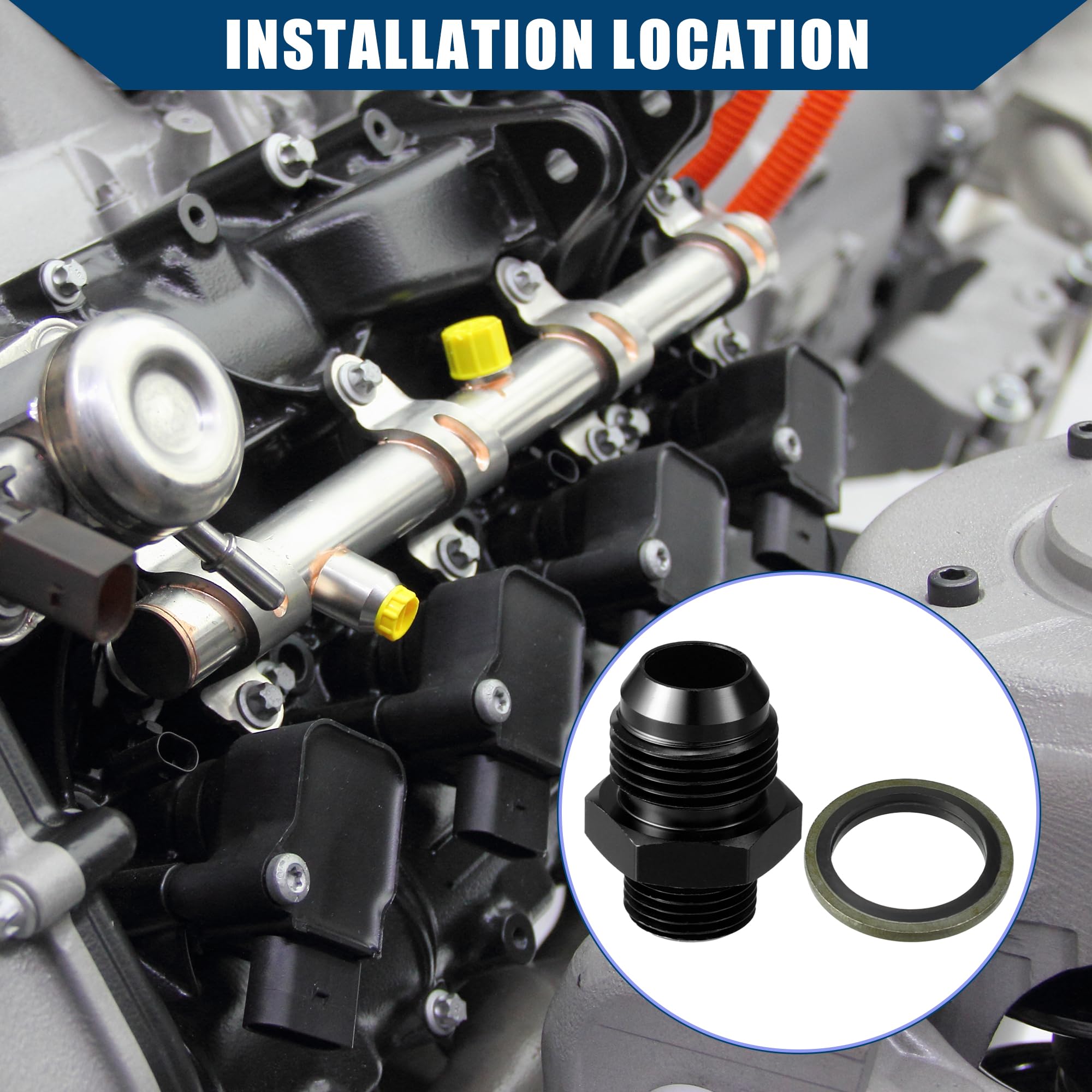 Raccordo carburante con guarnizione Adattatore maschio per linea carburante interna per auto Adattatore maschio metrico M18x1.5 in lega di alluminio resistente a 10AN / 1 set nero