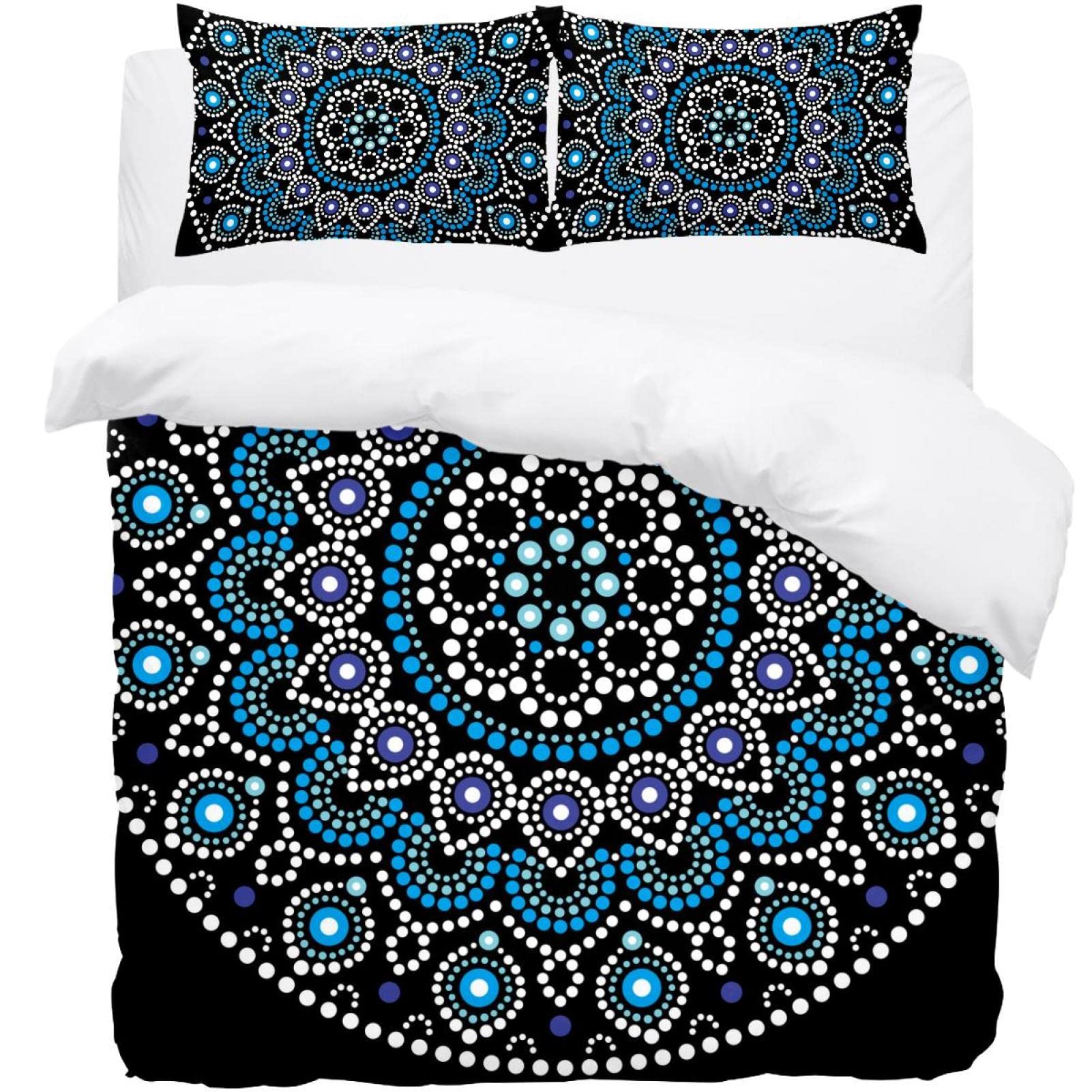 Housse de couette mandala avec 2 taies d'oreiller en microfibre super douce pour lit double