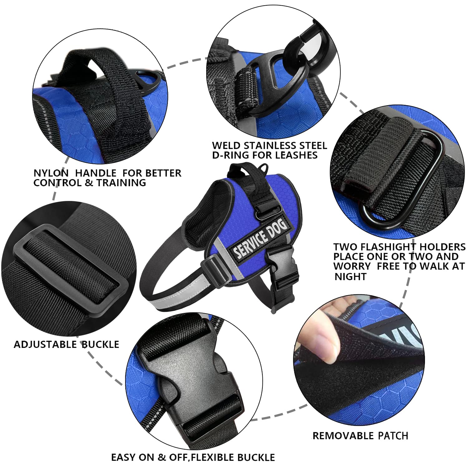 JSXD Arnés para perros, arnés de perro con mango ajustable para exteriores, chaleco de nailon reflectante 3M para razas, fácil control para perros pequeños, medianos y grandes