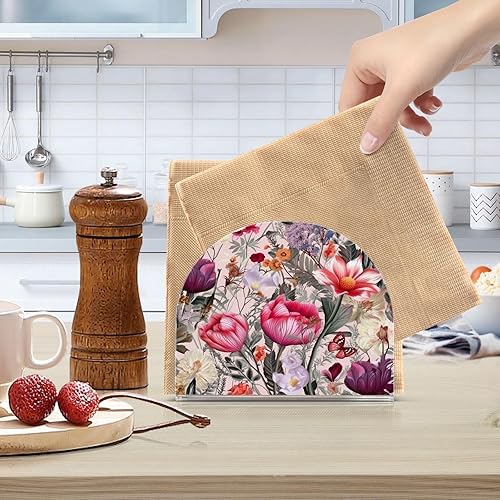 Miniatura 6 de Napkin Holder Rustic Floral Butterfly Napkin Holders for Tables, Clear Acrylic Napkin Holders Cocktail Napkin Holder for Kitchen Restaurant Bar Home