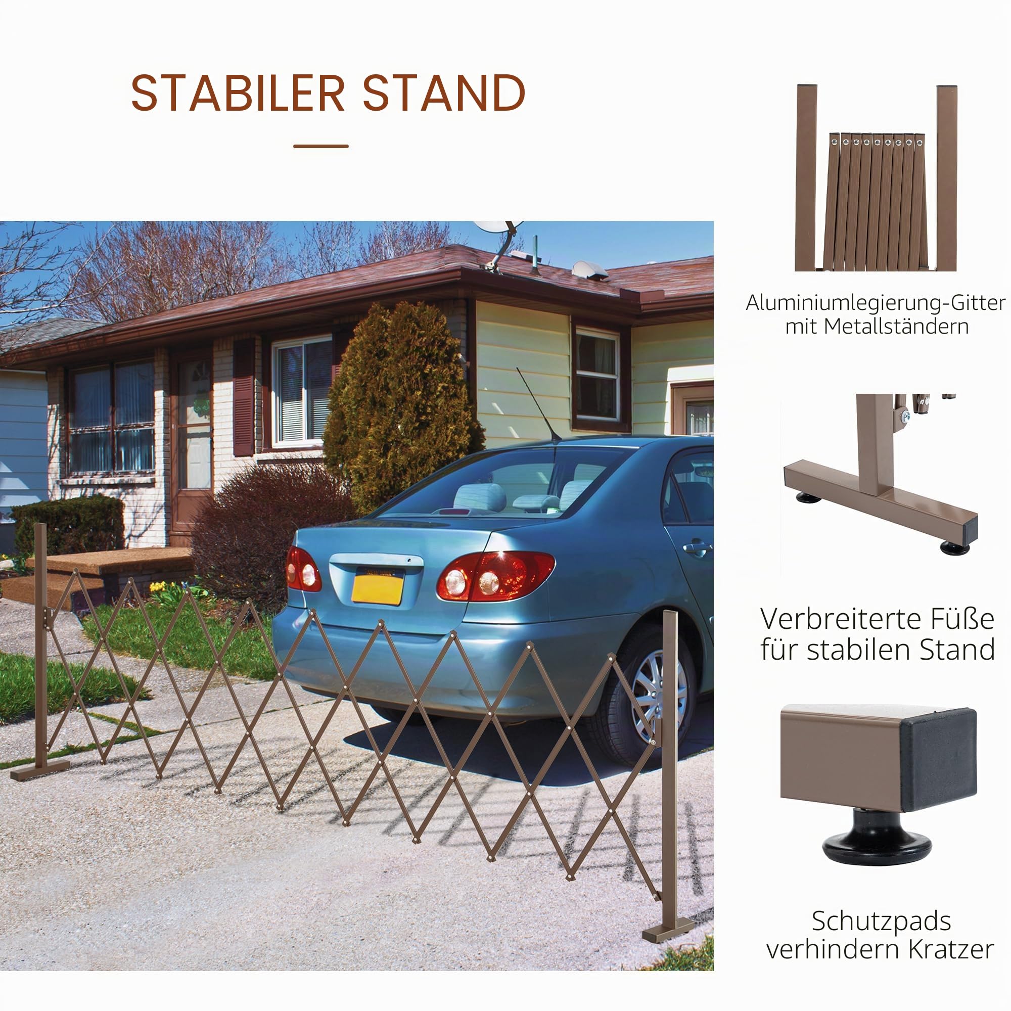 Outsunny Ausziehbares Absperrgitter versenkbares Absperrgitter 250L x 31l x 104H cm Alu Metall Schokolade