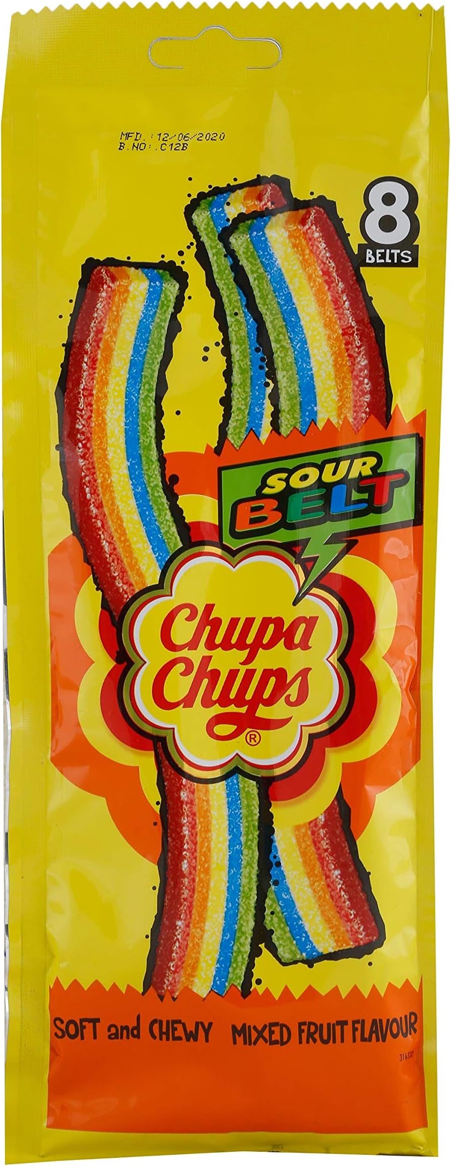 Chupa Chups Sour Belt Soft Candy - Mixed Fruit, 57.6 grams Pouch