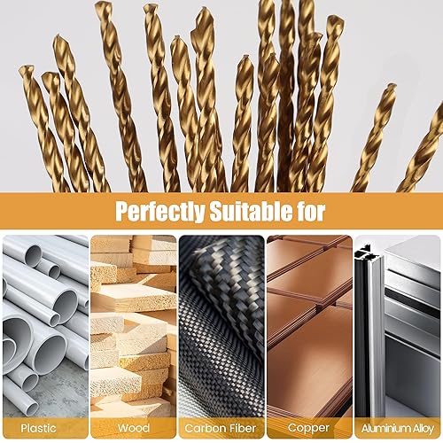 Miniatura 4 de Mulwark M35 - Juego de 15 brocas de cobalto  Juego de brocas Jobber de metal recubierto de nitruro de titanio para acero endurecido, plástico o