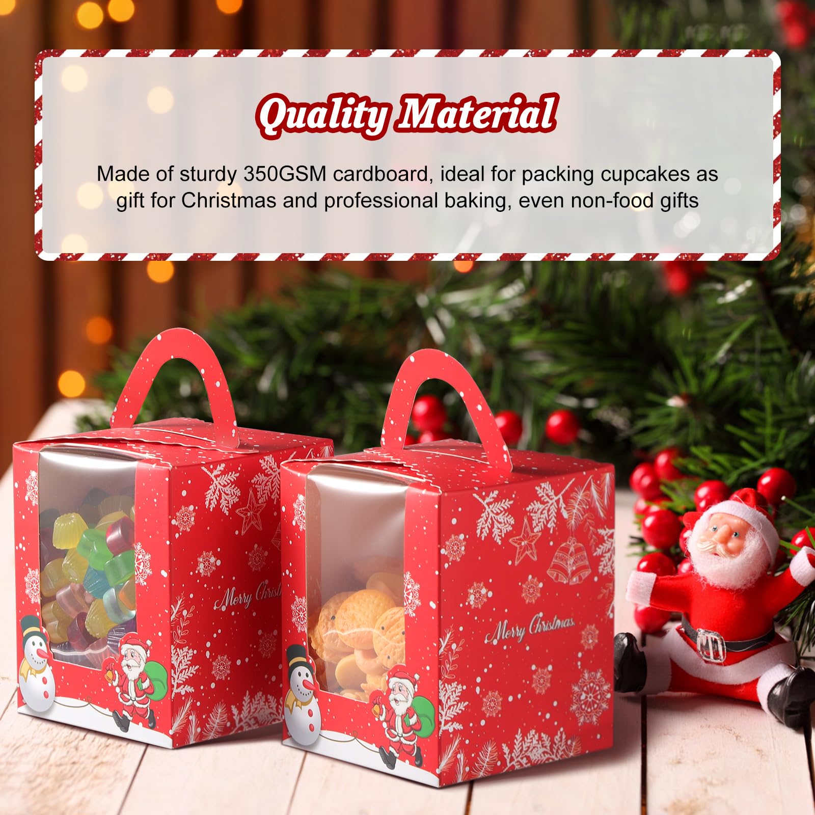 TsunNee 50pcs Christmas Muffin Boxes & Liners - Cupcake Carrier, Gift Boxes for Pastries Cookies, Brownies & Donuts - Image 3
