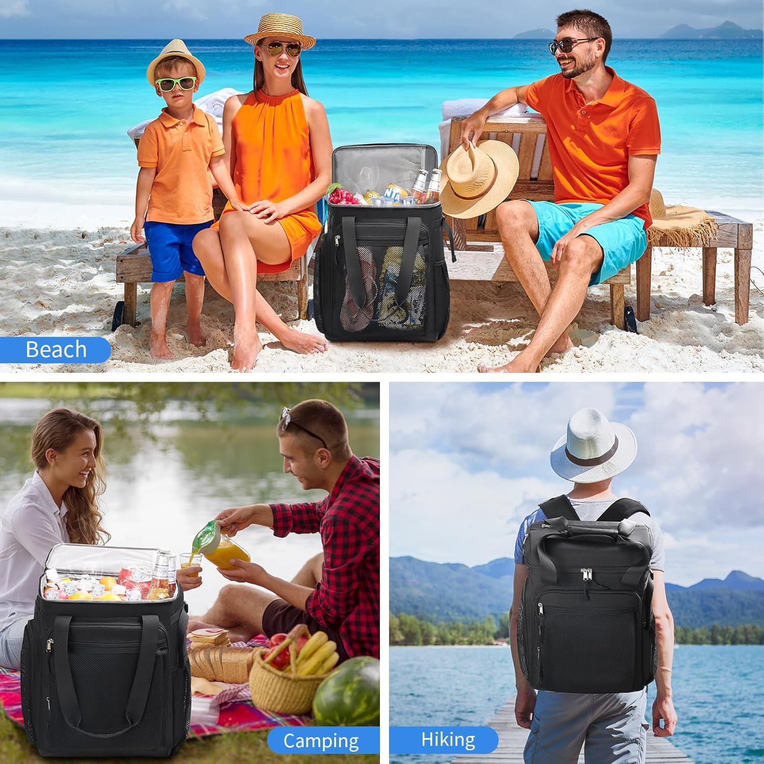 Estarer Kühlrucksack 35L Kühltasche Picknickrucksack Wasserdichter Rucksack zum Kühl mit Flaschenöffner beim Camping, Wandern und Strand
